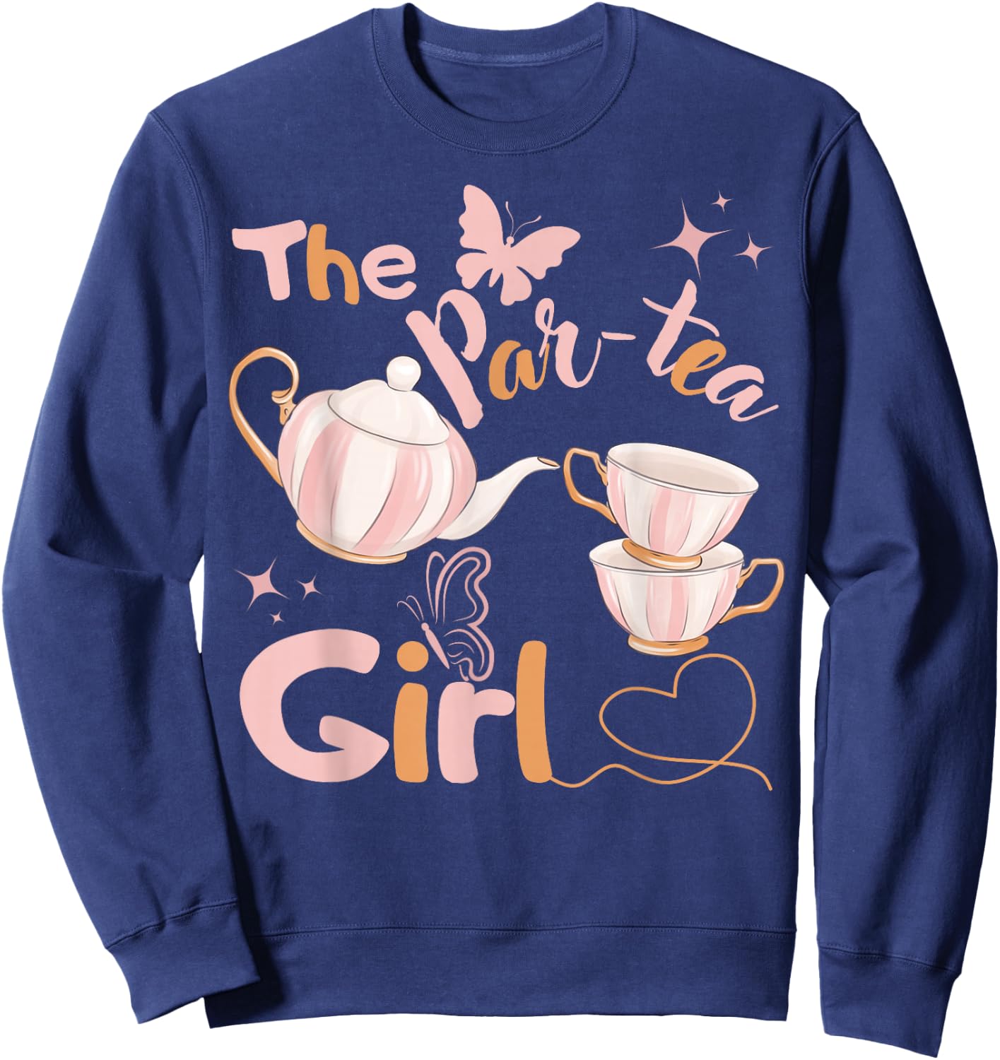 Girl 2nd Birthday Teapot Pastel Color Tea for Two Bday Party Sweatshirt - Sweatshirt | Navy