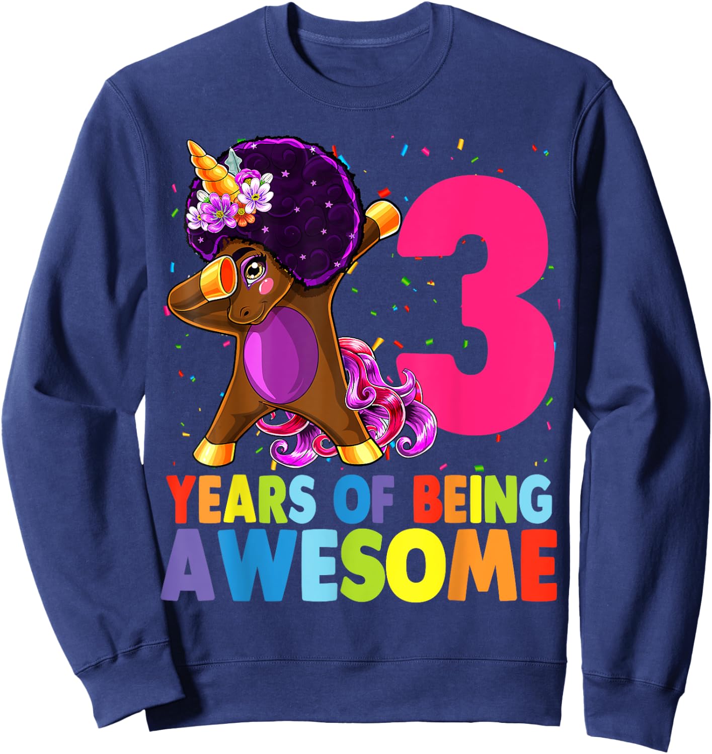 3rd Birthday Dabbing Unicorn Afro Party Gift 3 Years Old Sweatshirt - Sweatshirt | Navy
