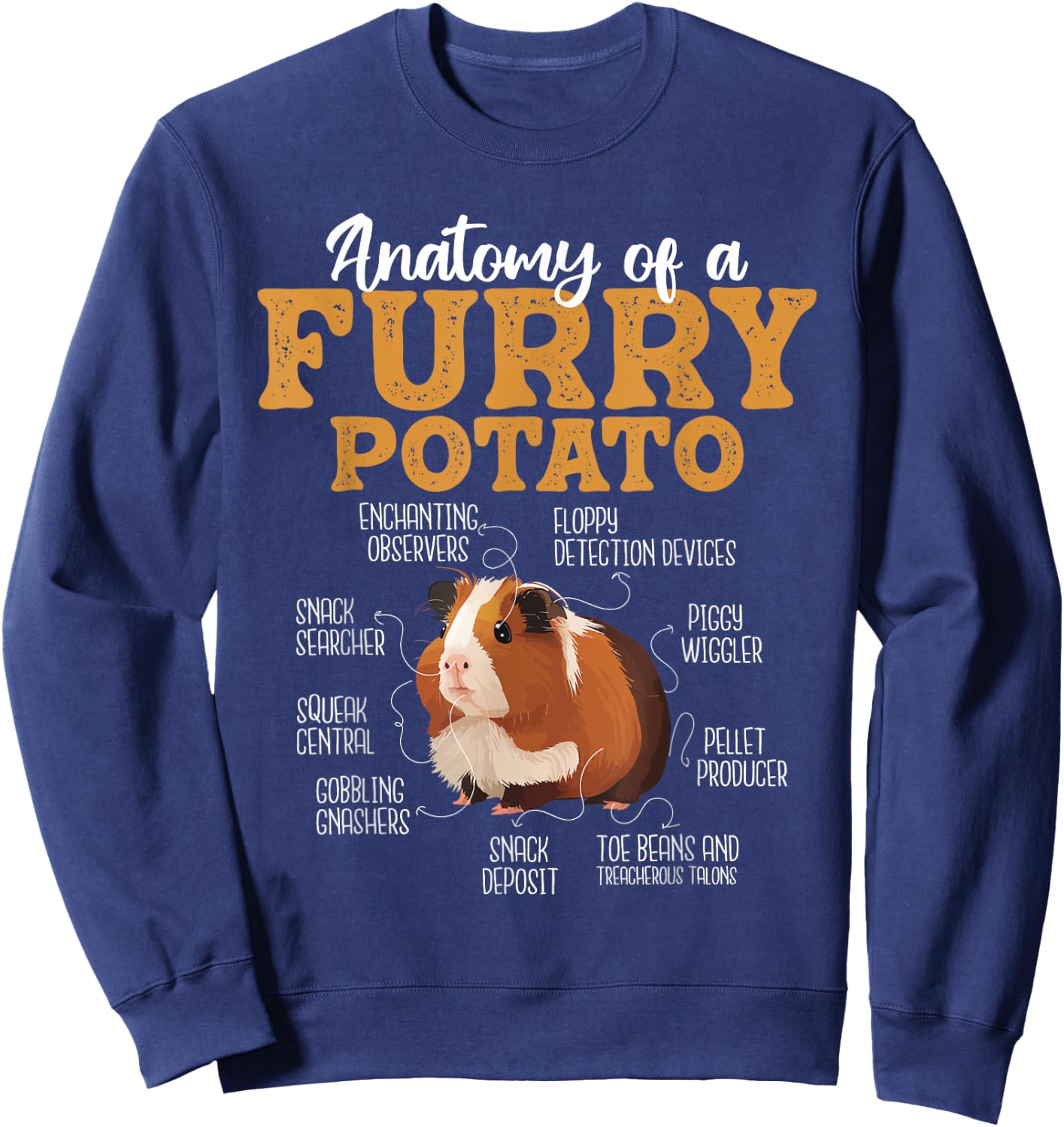 Funny Guinea Pig Shirts - Anatomy Of A Furry Potato - Guinea Pig Animal Rodent Lover - Women's Black Short Sleeve Classic Fit Cotton 60% Polyester 40% - Small Sweatshirt - Sweatshirt | Navy