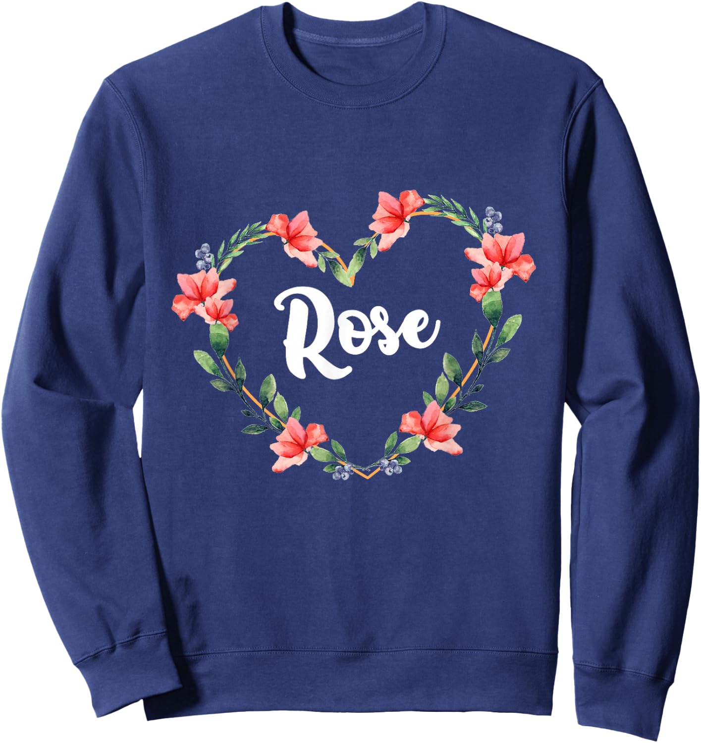 Rose Flower Heart Personalized Name Rose Sweatshirt - Sweatshirt | Navy