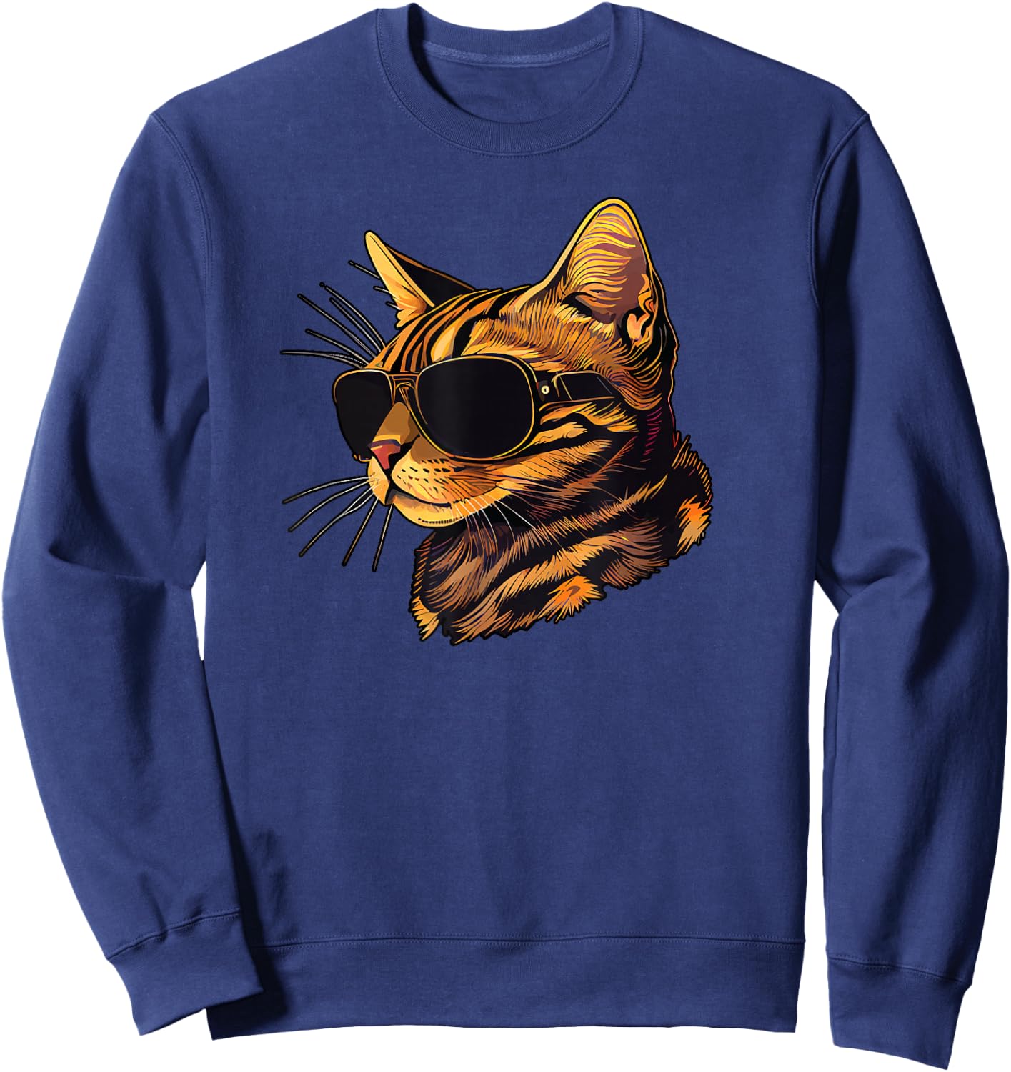 Dad Mom Cat Sunglasses - Bengal Cat Sweatshirt - Sweatshirt | Navy
