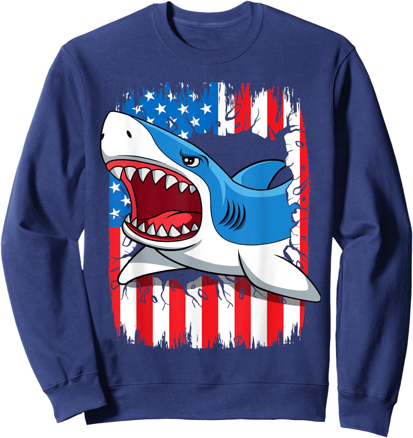 Shark 4th Of July Kids USA American Flag Boys Jawsome Sweatshirt - Sweatshirt | Navy