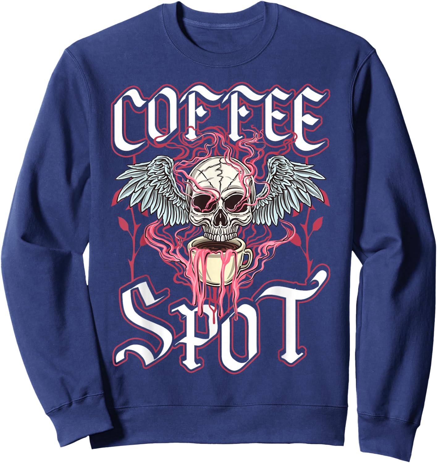 Coffee Spot, Winged Skull, Halloween Barista, Coffee Horror Sweatshirt - Sweatshirt | Navy
