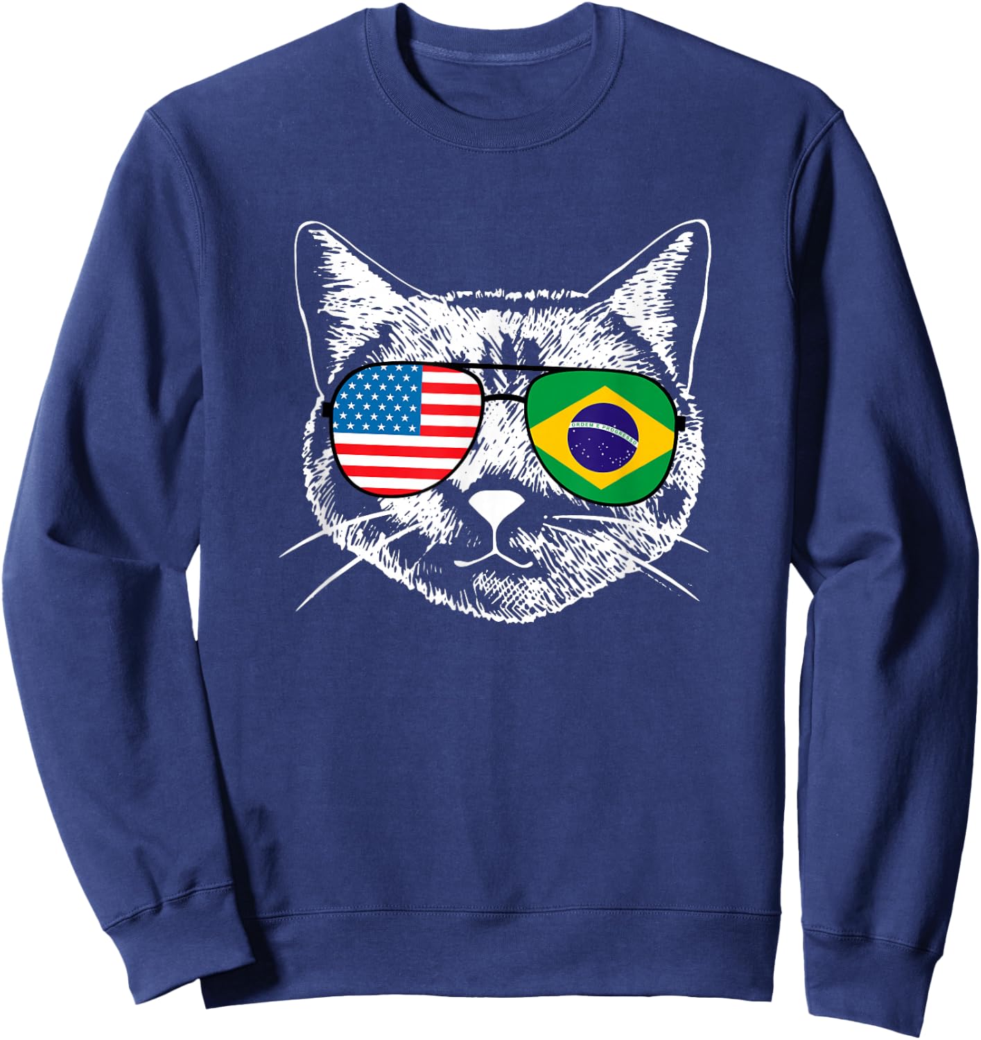 Half American And Brazilian America Brazil Flag Cat Funny Women Girls Kids Sweatshirt - Sweatshirt | Navy