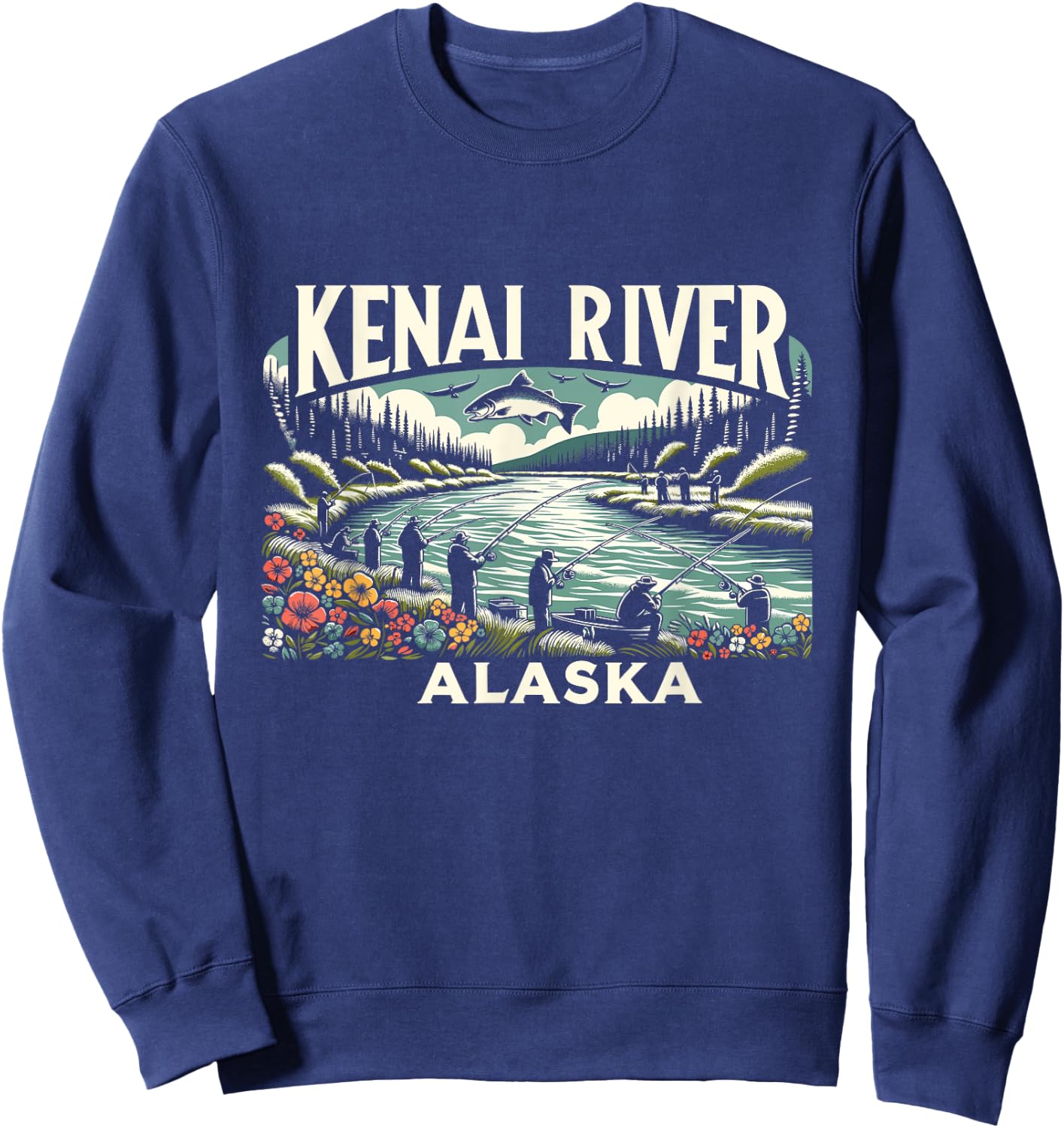 Kenai River Alaska AK Salmon Fishing Nature Lovers Retro Sweatshirt - Sweatshirt | Navy