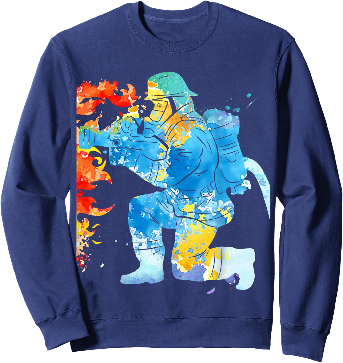 Watercolor Fireman Funny Firefighter Firefighting Enthusiast Sweatshirt - Sweatshirt | Navy