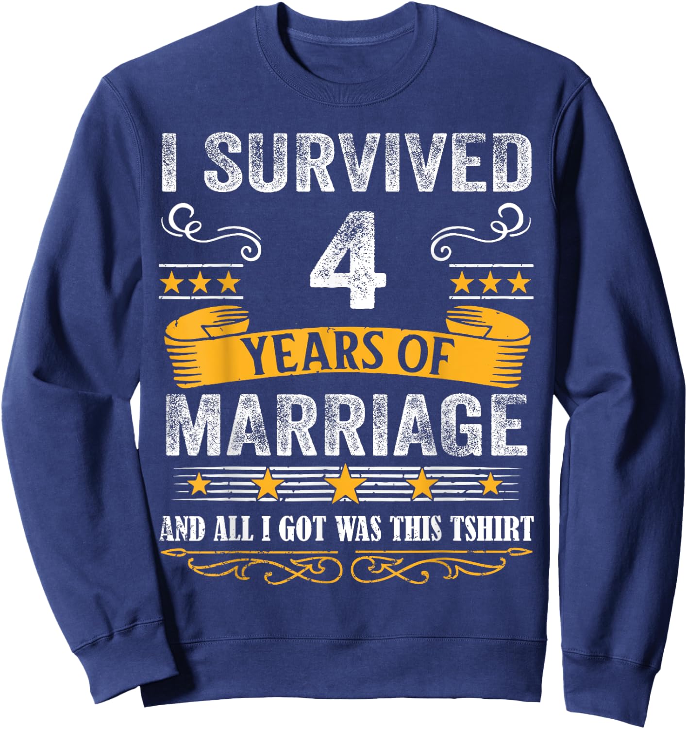 4th Wedding Anniversary shirt Couples Husband Wife 4 Years Sweatshirt - Sweatshirt | Navy