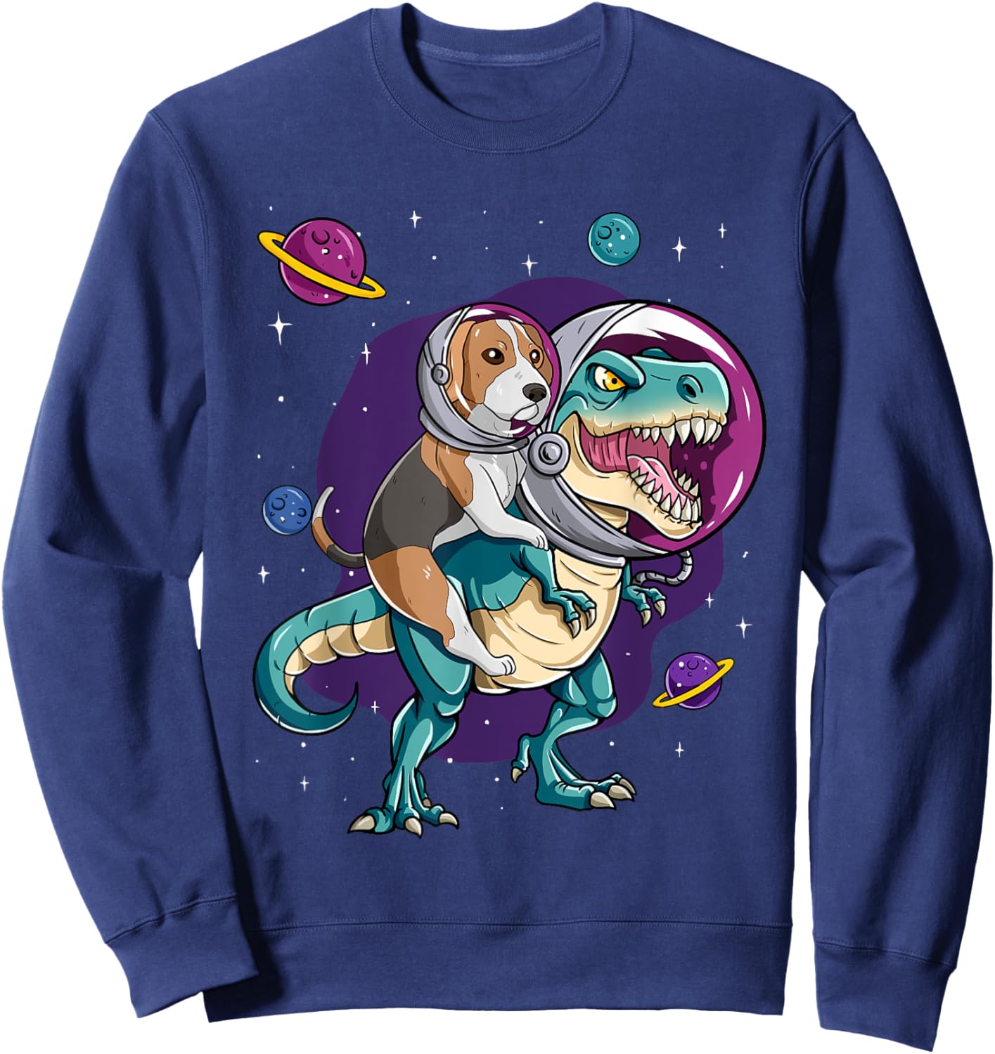 Dinosaur T Rex Space Planets Sparkles Beagle Sweatshirt - Sweatshirt | Navy