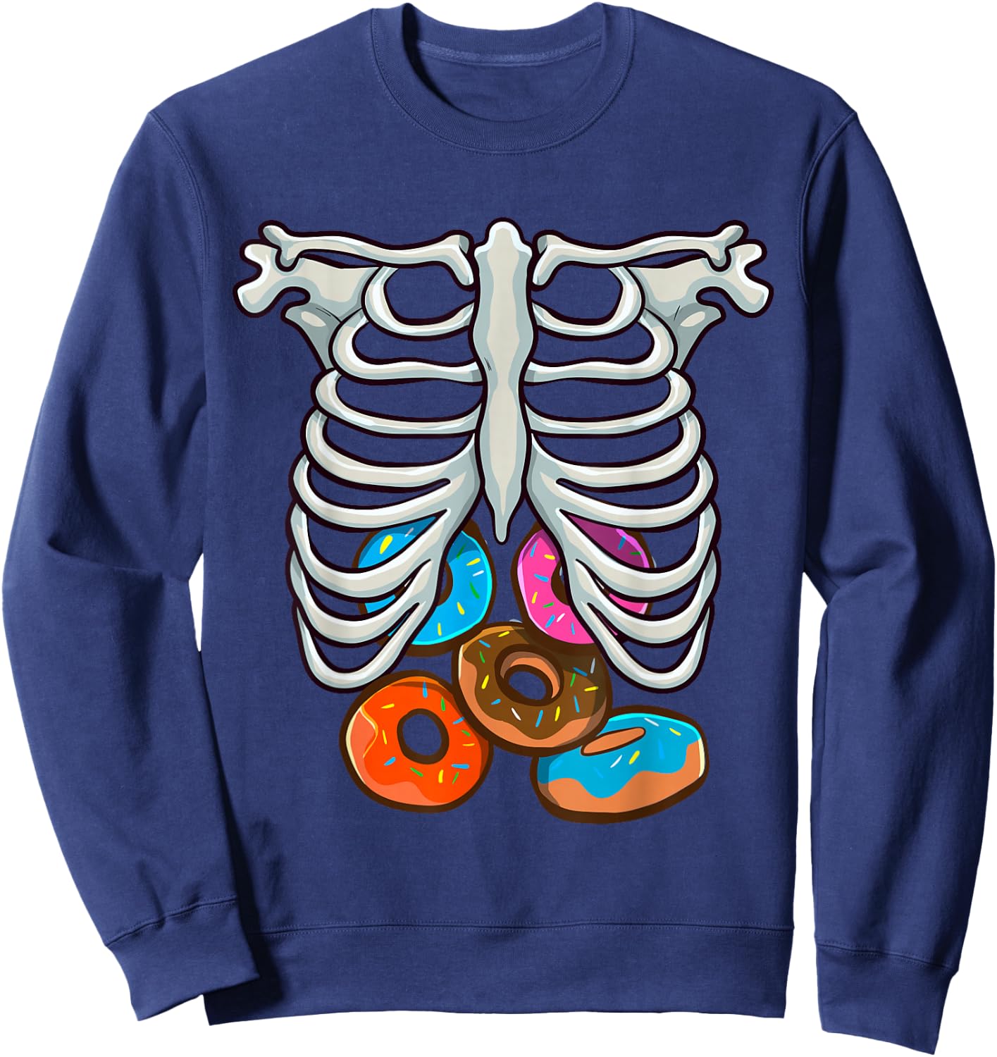 Skeleton Donuts Rib Cage Funny Halloween Costume Cosplay Sweatshirt - Sweatshirt | Navy