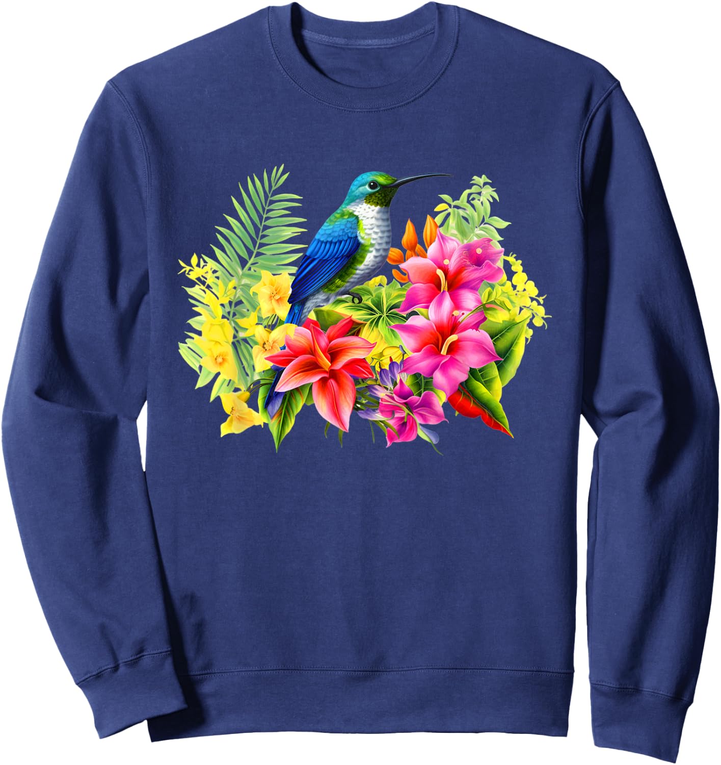 Backyard Birds Watching Watchers Birding Floral Hummingbird Sweatshirt - Sweatshirt | Navy