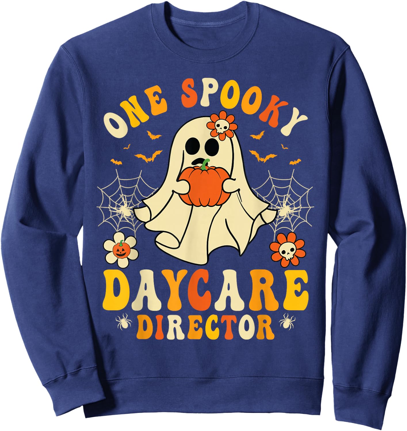 One Spooky Daycare Director Retro Halloween Ghost Pumpkin Sweatshirt - Sweatshirt | Navy