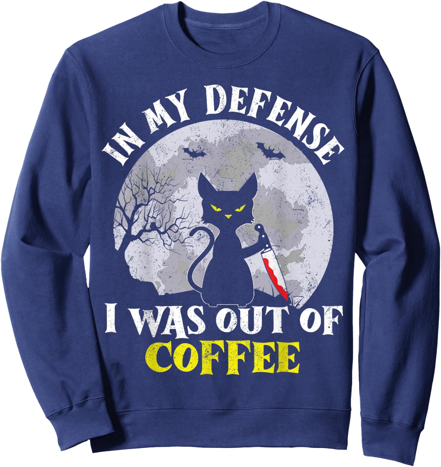 Funny In My Defense Cat Knife Halloween Moon Coffee Men's Sweatshirt - Sweatshirt | Navy