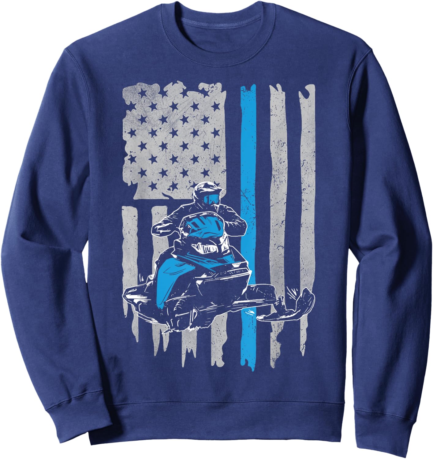 Snowmobile American Flag Vintage Snowmobile Riding Sweatshirt - Sweatshirt | Navy
