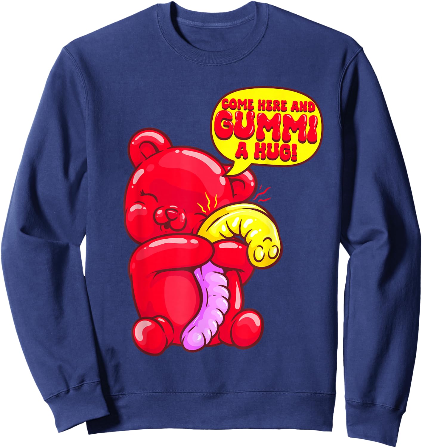 Gummy Bear Candy Shirt Gummi a Hug Food Pun Candy Lovers Sweatshirt - Sweatshirt | Navy