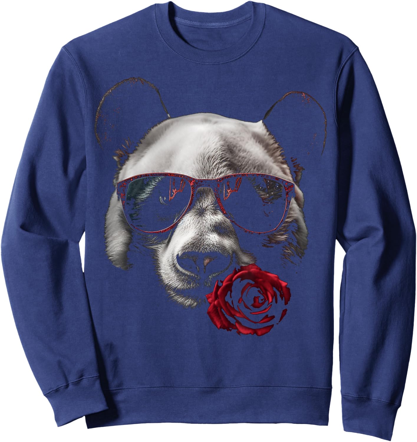 Panda Sunglasses Rose Artwork | Flowers Animal Panda Sweatshirt - Sweatshirt | Navy