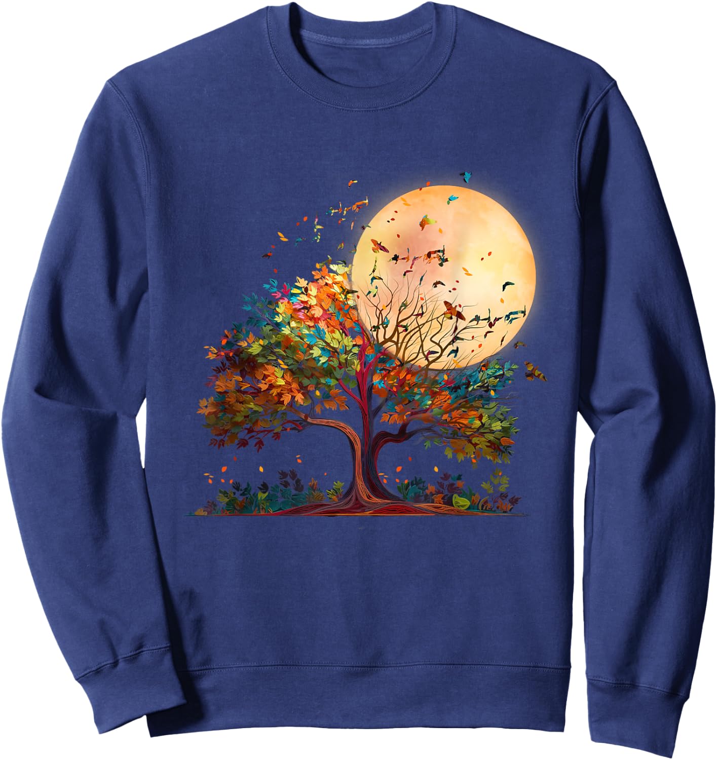 Full Moon Flock Of Birds Tree Outdoor Wildlife Nature Forest Sweatshirt - Sweatshirt | Navy