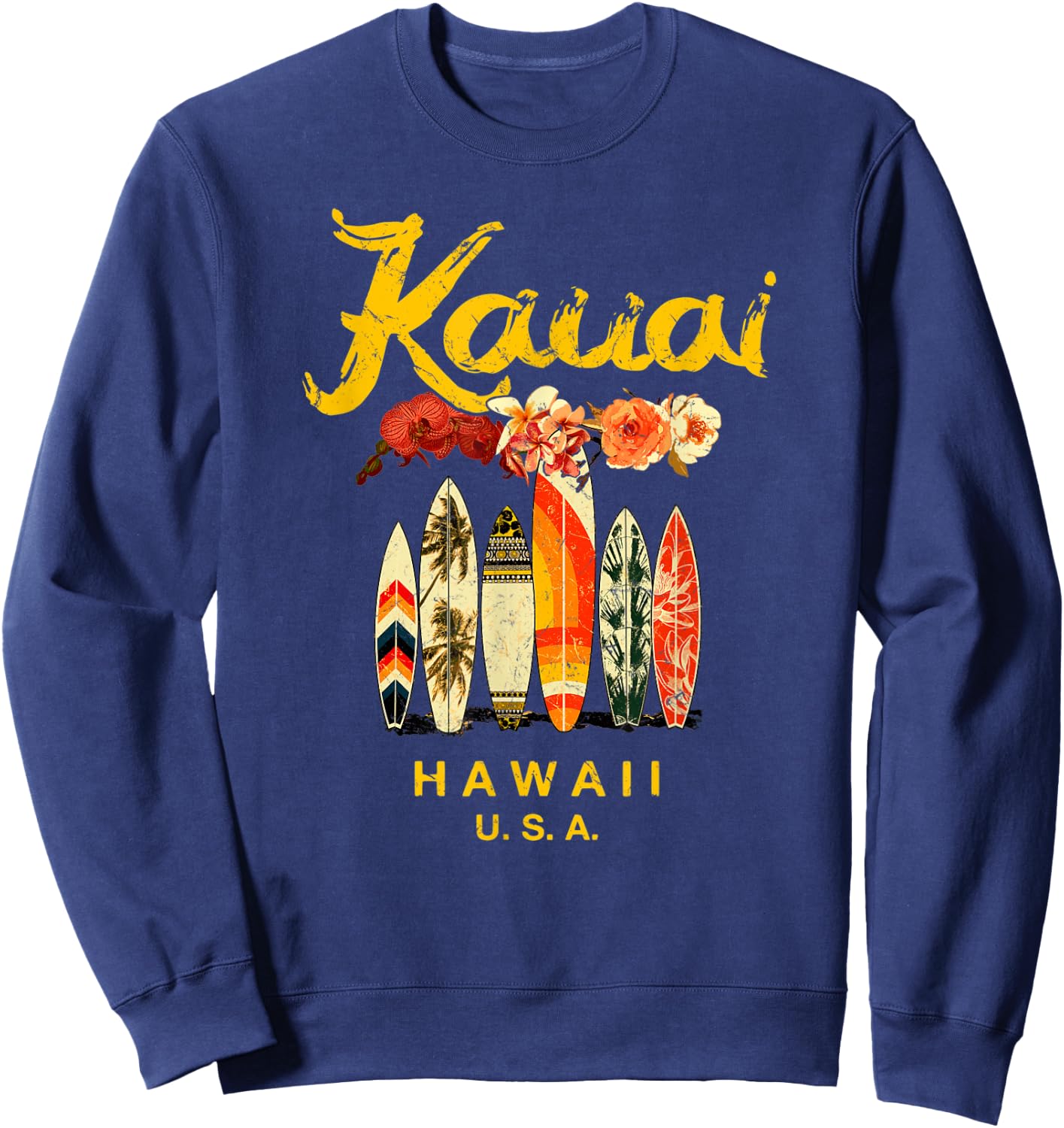 Kauai Surfing Hawaiian Vintage Hawaii Sweatshirt - Sweatshirt | Navy