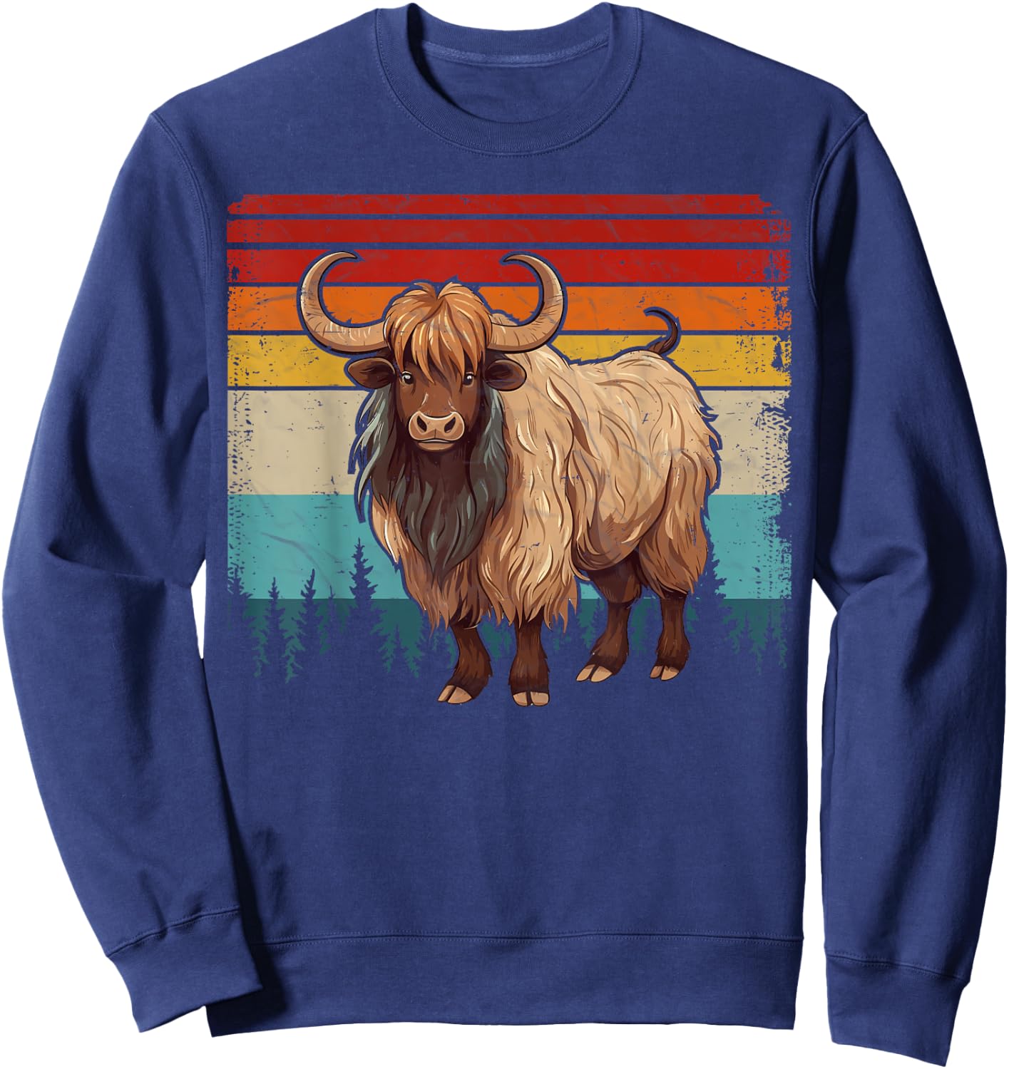 Yak Vintage Distressed Retro Style Cool Yak Sweatshirt - Sweatshirt | Navy