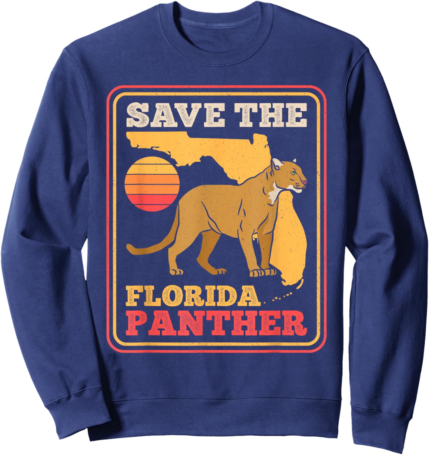 Save The Florida Panther Retro Wildlife Cougar Sweatshirt - Sweatshirt | Navy