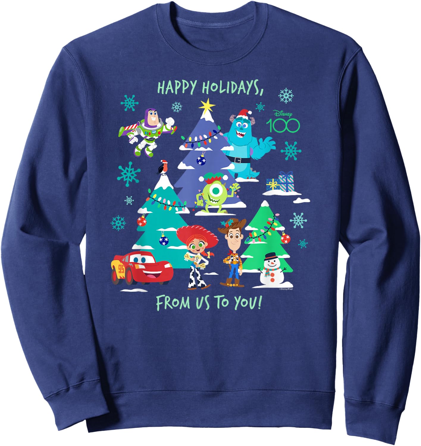 Disney 100 and Pixar Christmas Happy Holidays from Us to You Sweatshirt - Sweatshirt | Navy