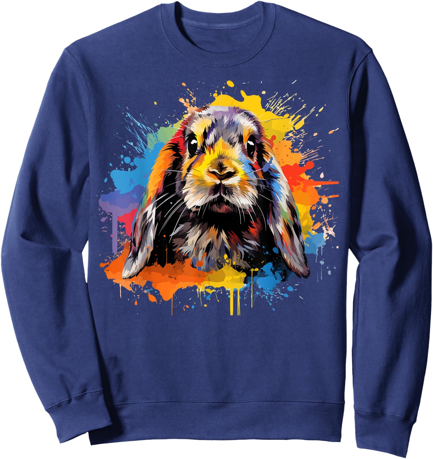 Colorful Cute French Lop Rabbit Lover Splash Art Sweatshirt - Sweatshirt | Navy