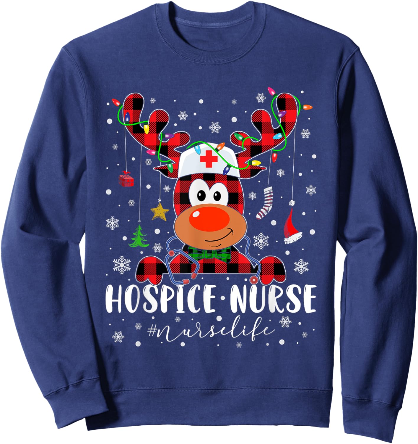 Love Hospice Nurse Life Reindeer Nurse Christmas Pajama Sweatshirt - Sweatshirt | Navy