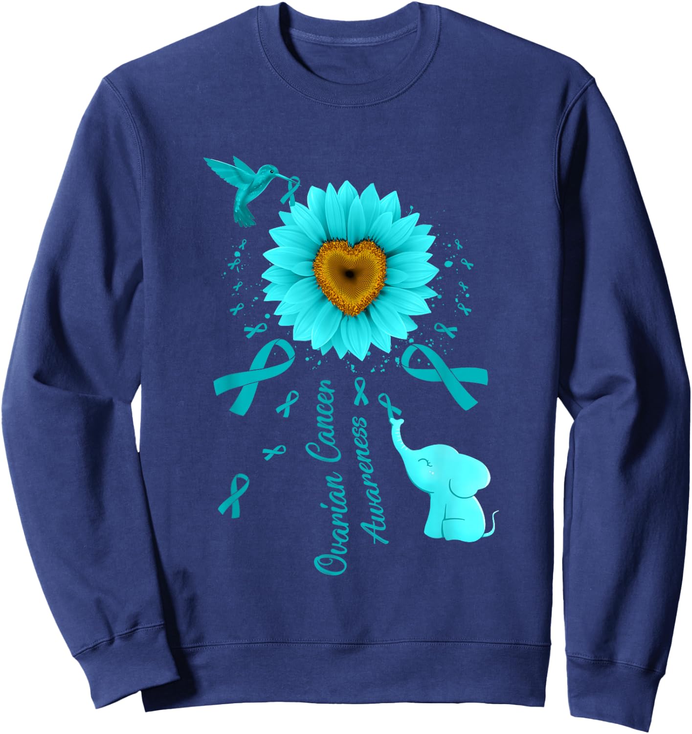 Sunflower Hummingbird Elephant Ovarian Cancer Awareness Sweatshirt - Sweatshirt | Navy