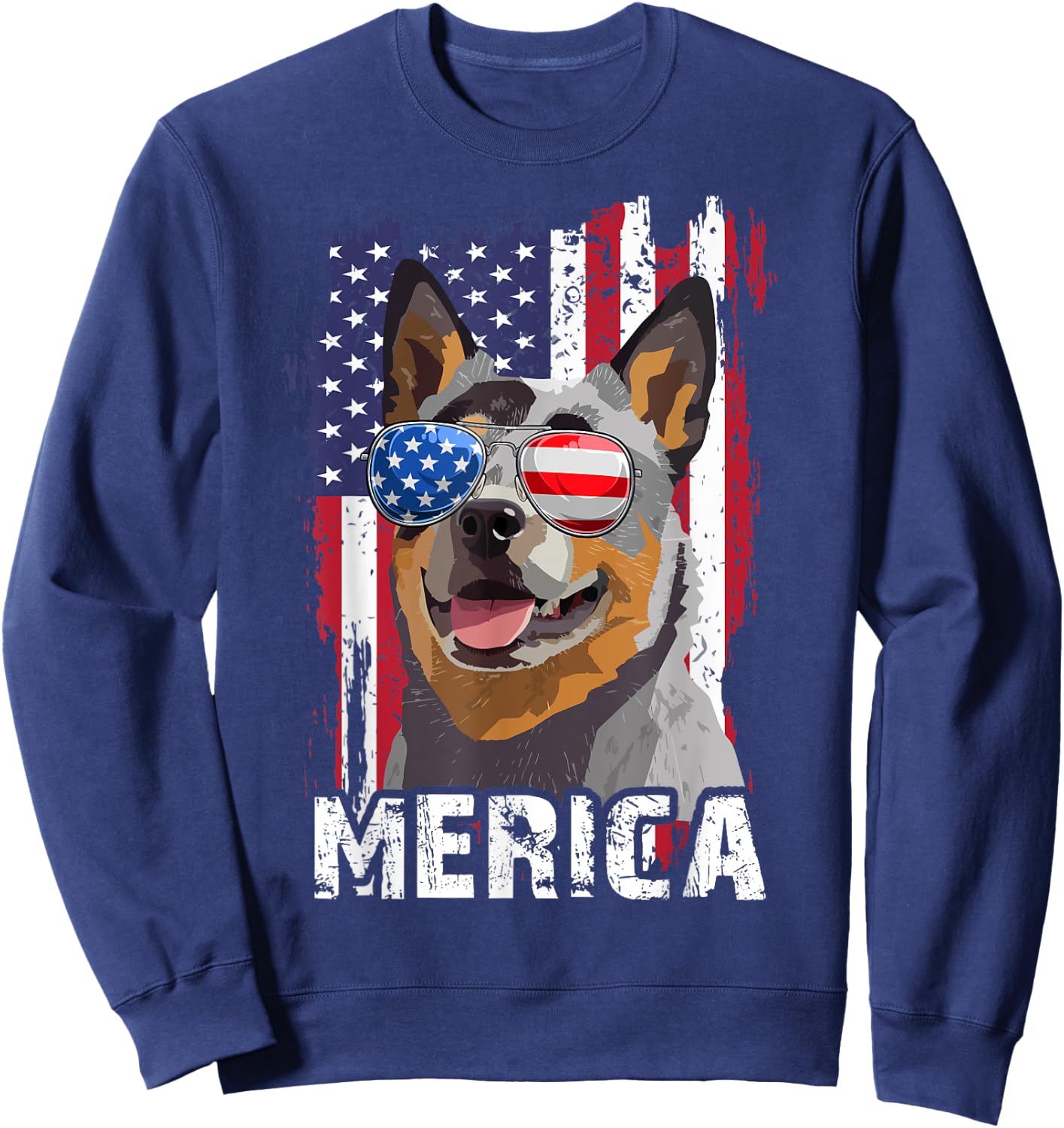 Merica 4th July Australian Cattle Dog US Flag Heeler Mom Dad Sweatshirt - Sweatshirt | Navy