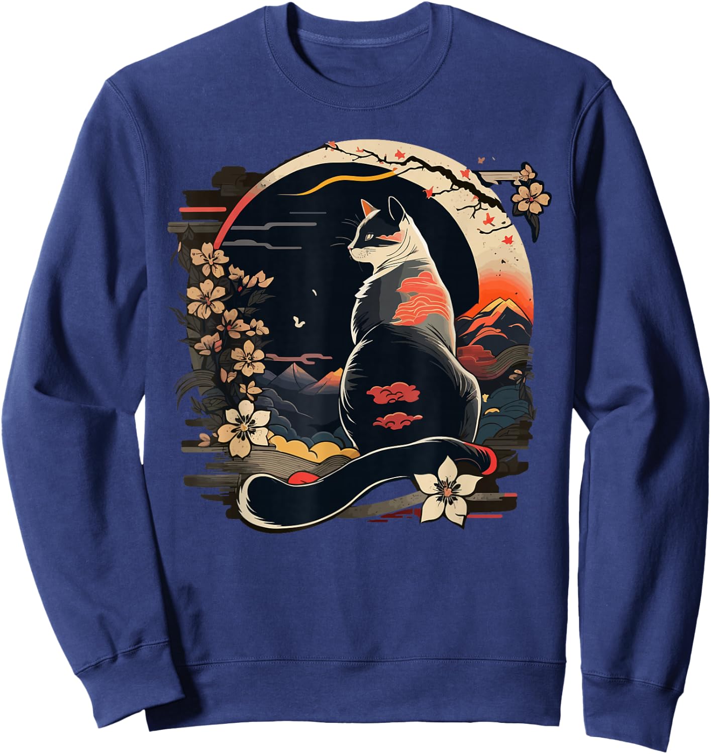 Kawaii Cat Anime Japanese Retro Men Women Kids Funny Cat Sweatshirt - Sweatshirt | Navy