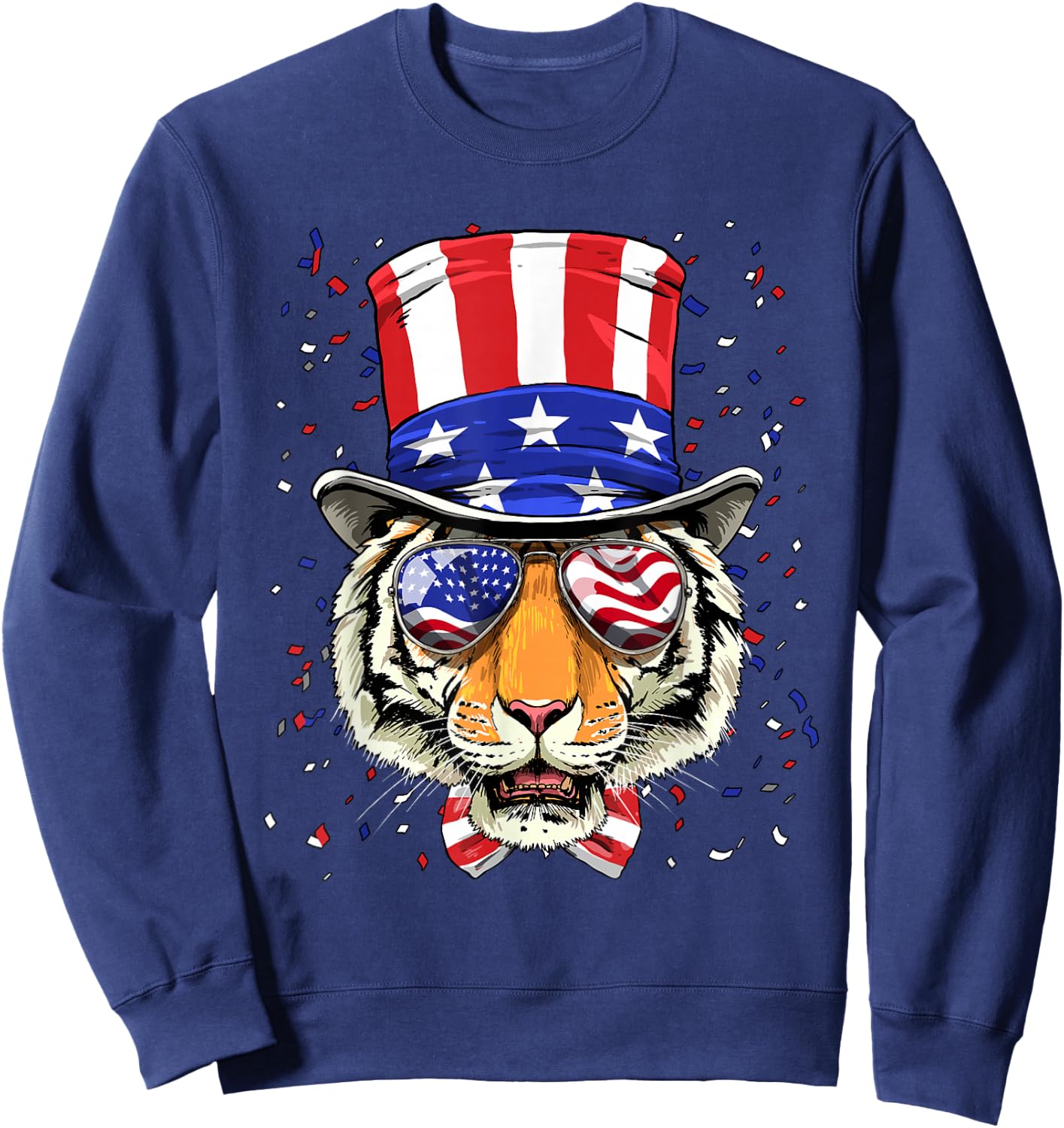 4th of July Patriotic Tiger American USA Flag Tiger Lover Sweatshirt - Sweatshirt | Navy