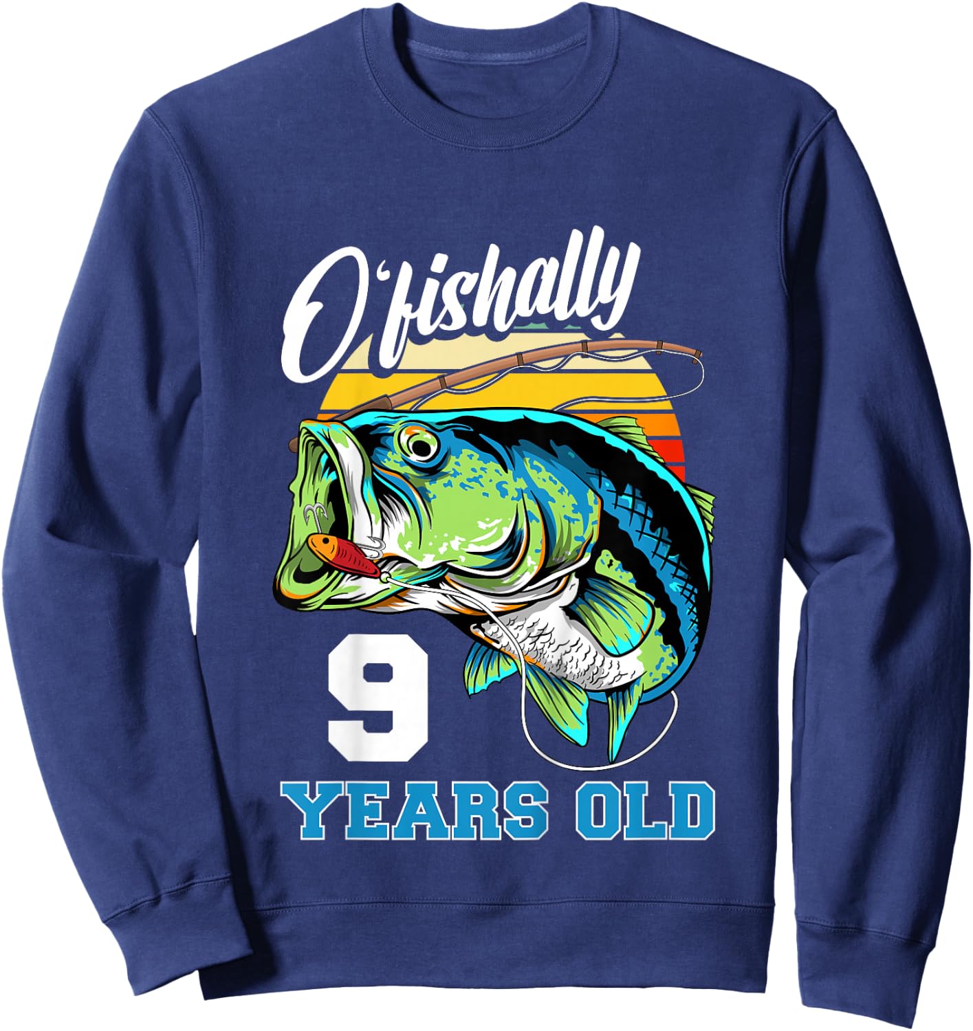 Kids Ofishally 9 Years Old Fisherman 9th Birthday Fishing Sweatshirt - Sweatshirt | Navy