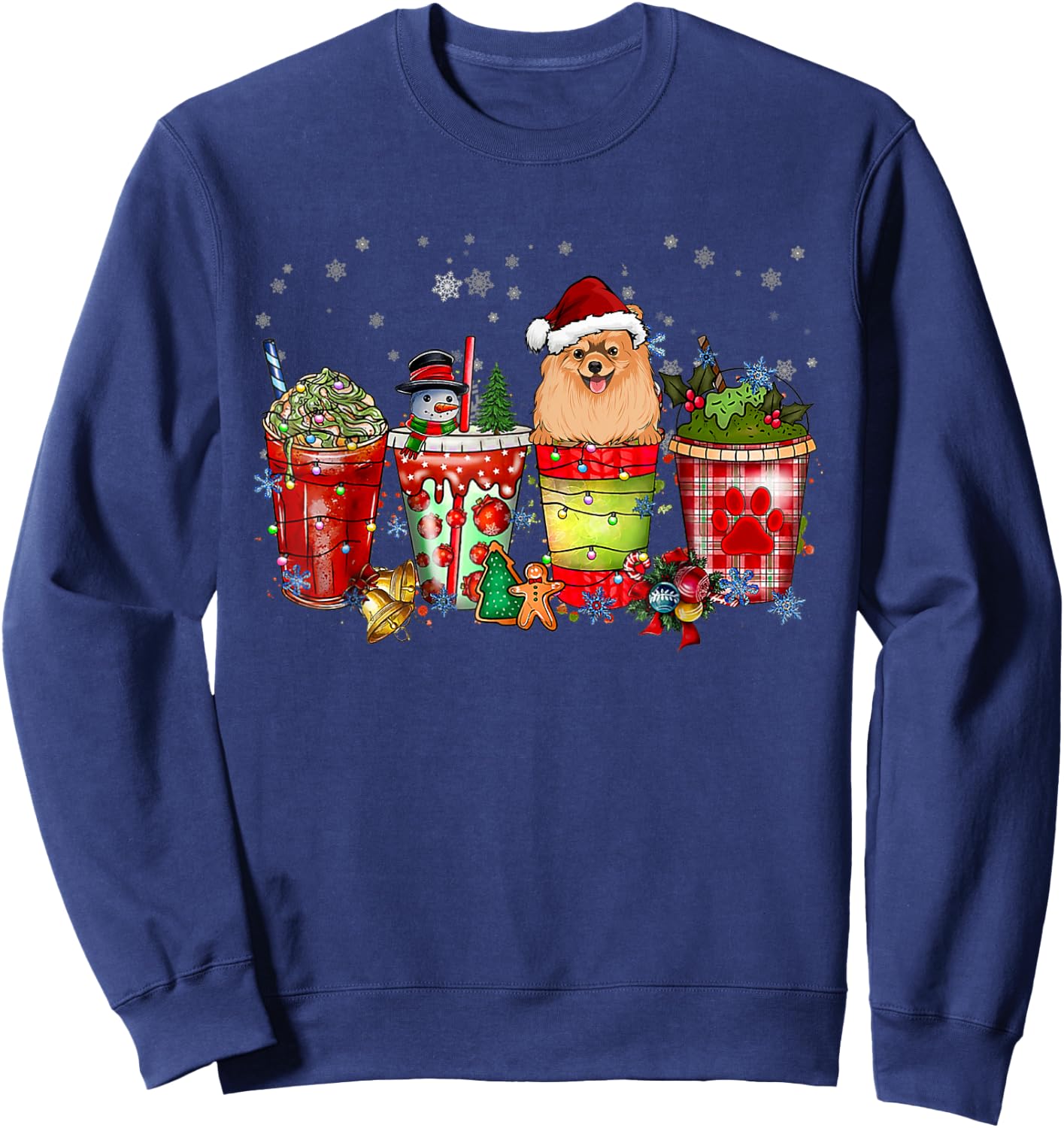 Cute Pomeranian Dog Christmas Coffee Pajamas Xmas Women Sweatshirt - Sweatshirt | Navy