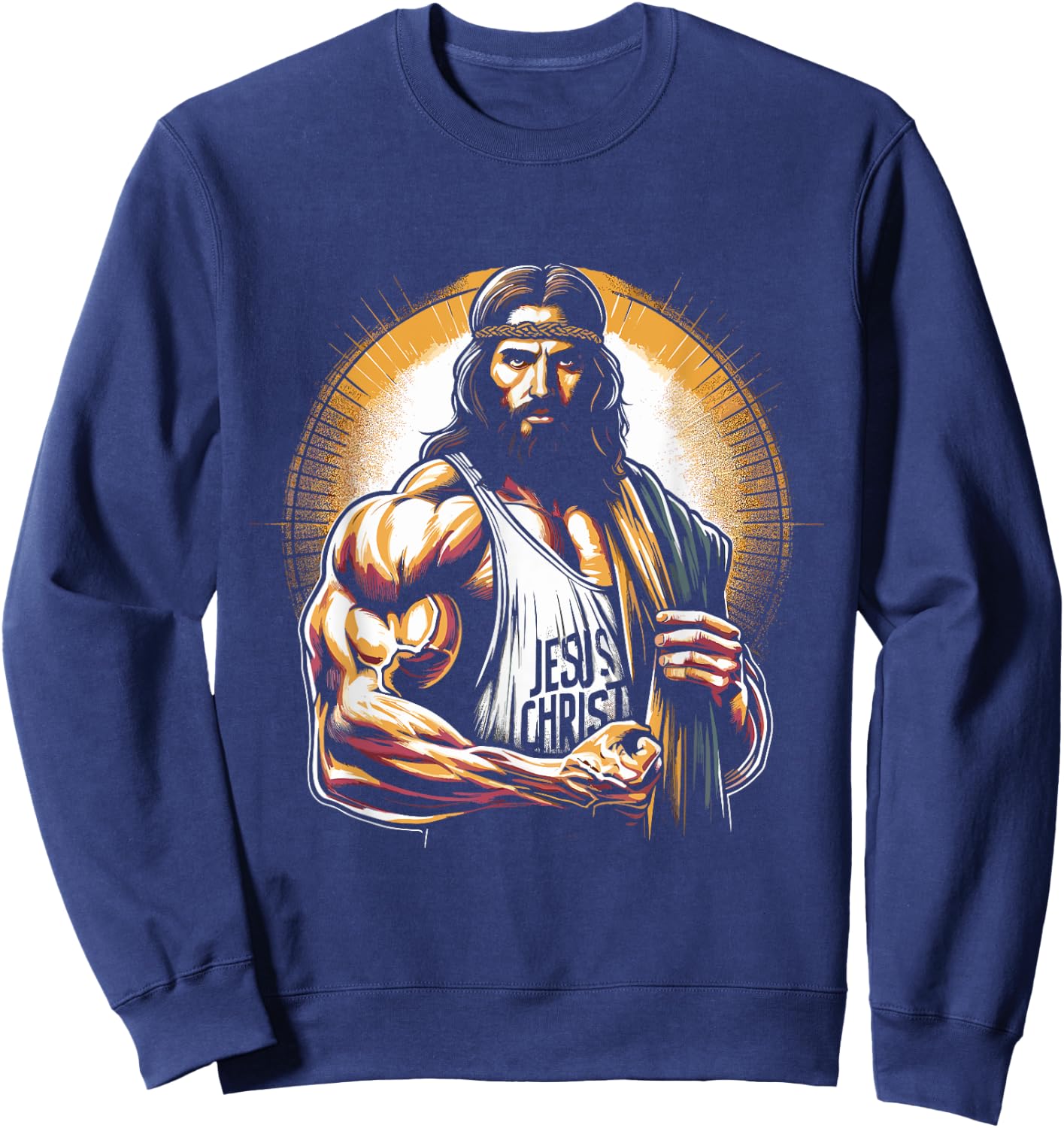 Muscular Jesus Christ - Funny Weightlifting Jesus Gym Sports Sweatshirt - Sweatshirt | Navy