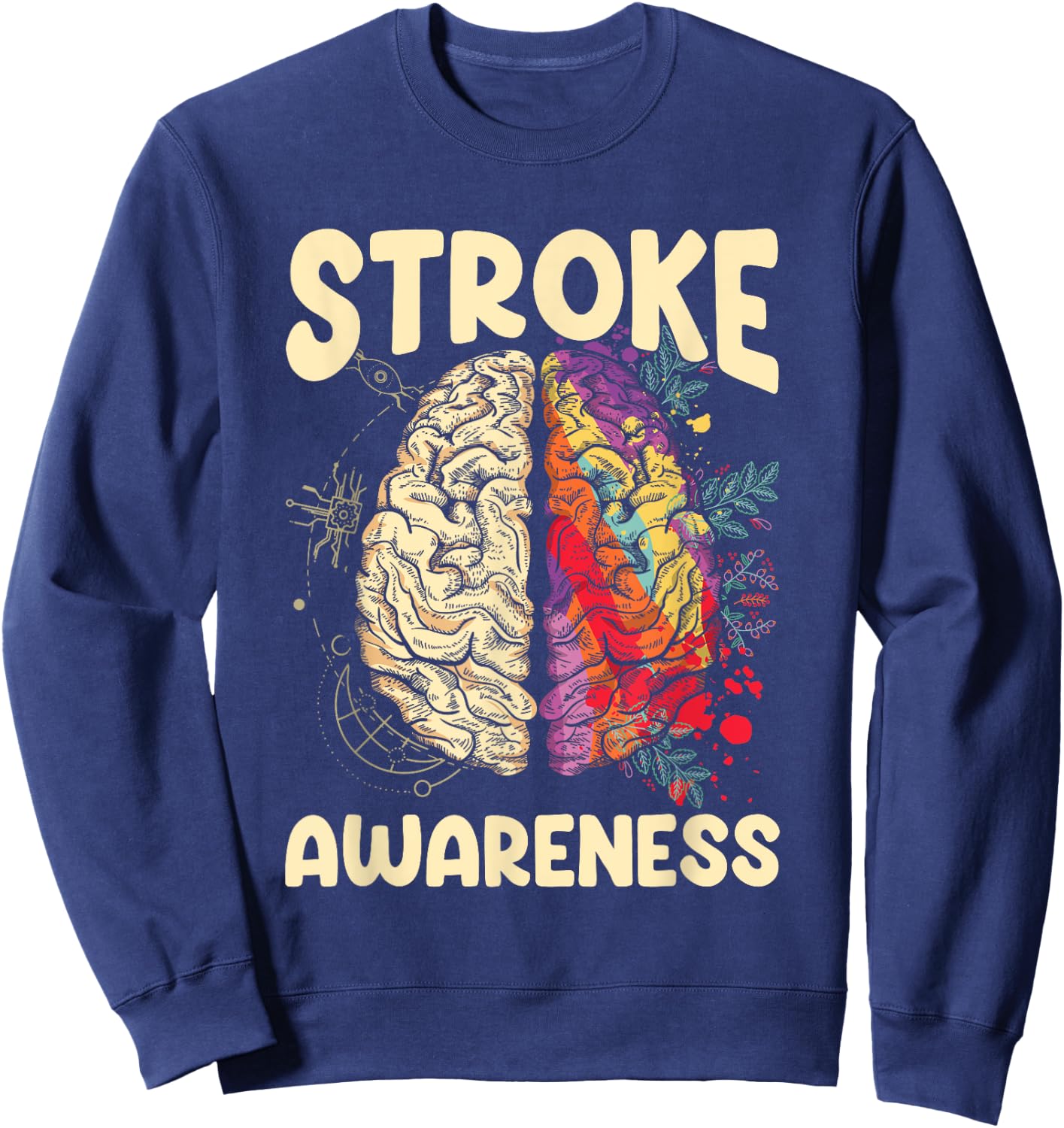 Stroke Awareness Month Stroke Survivor Brain Red Ribbon Sweatshirt - Sweatshirt | Navy