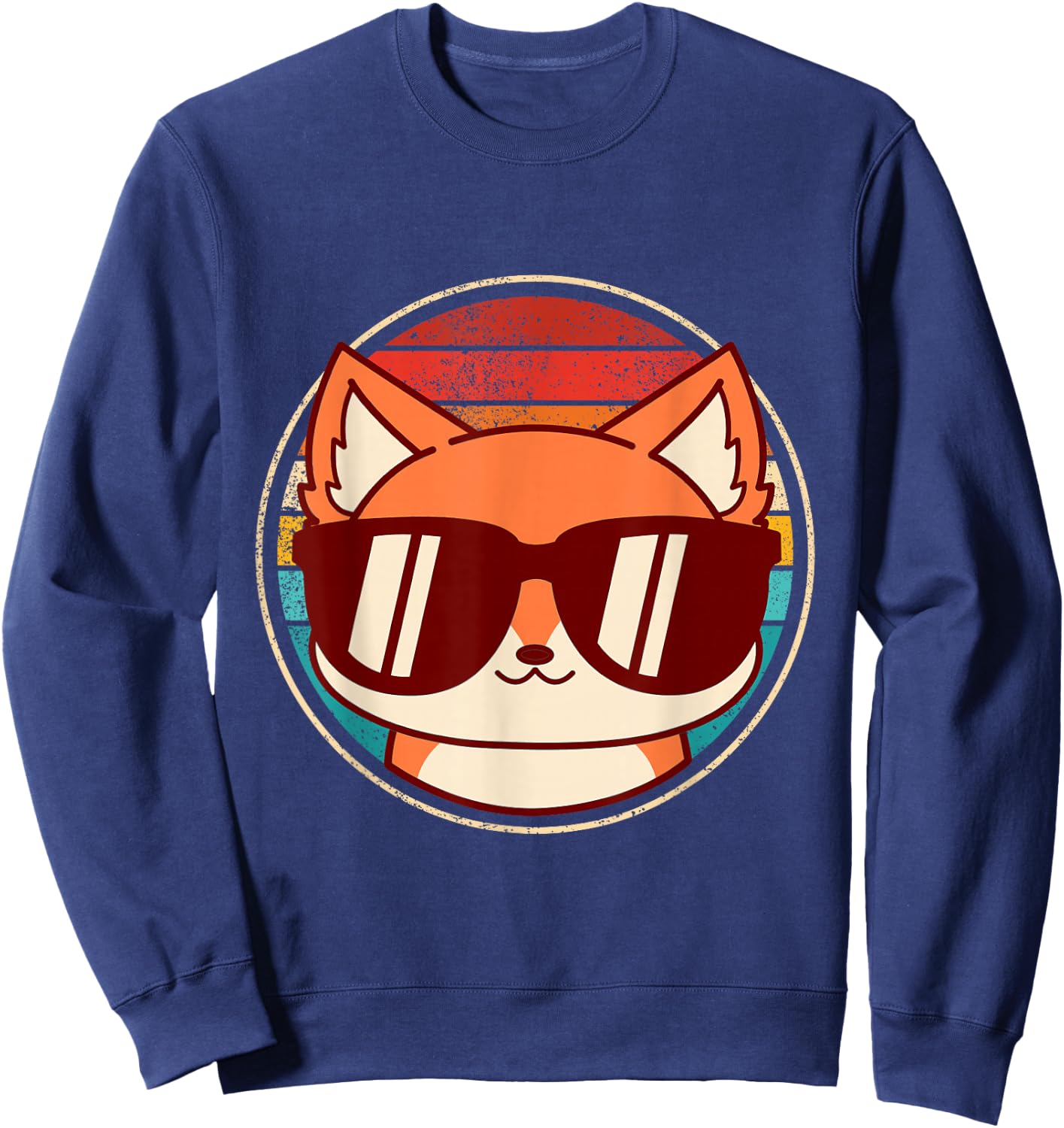 Retro Fox with Sunglasses and Vintage Backround Sweatshirt - Sweatshirt | Navy