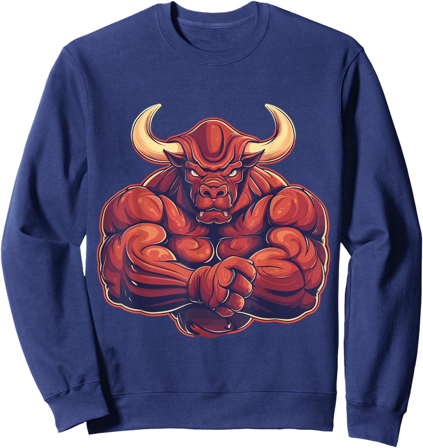 Bull, Muscular, Swole, Weightlifting, Workout, Strong, Bull Sweatshirt - Sweatshirt | Navy
