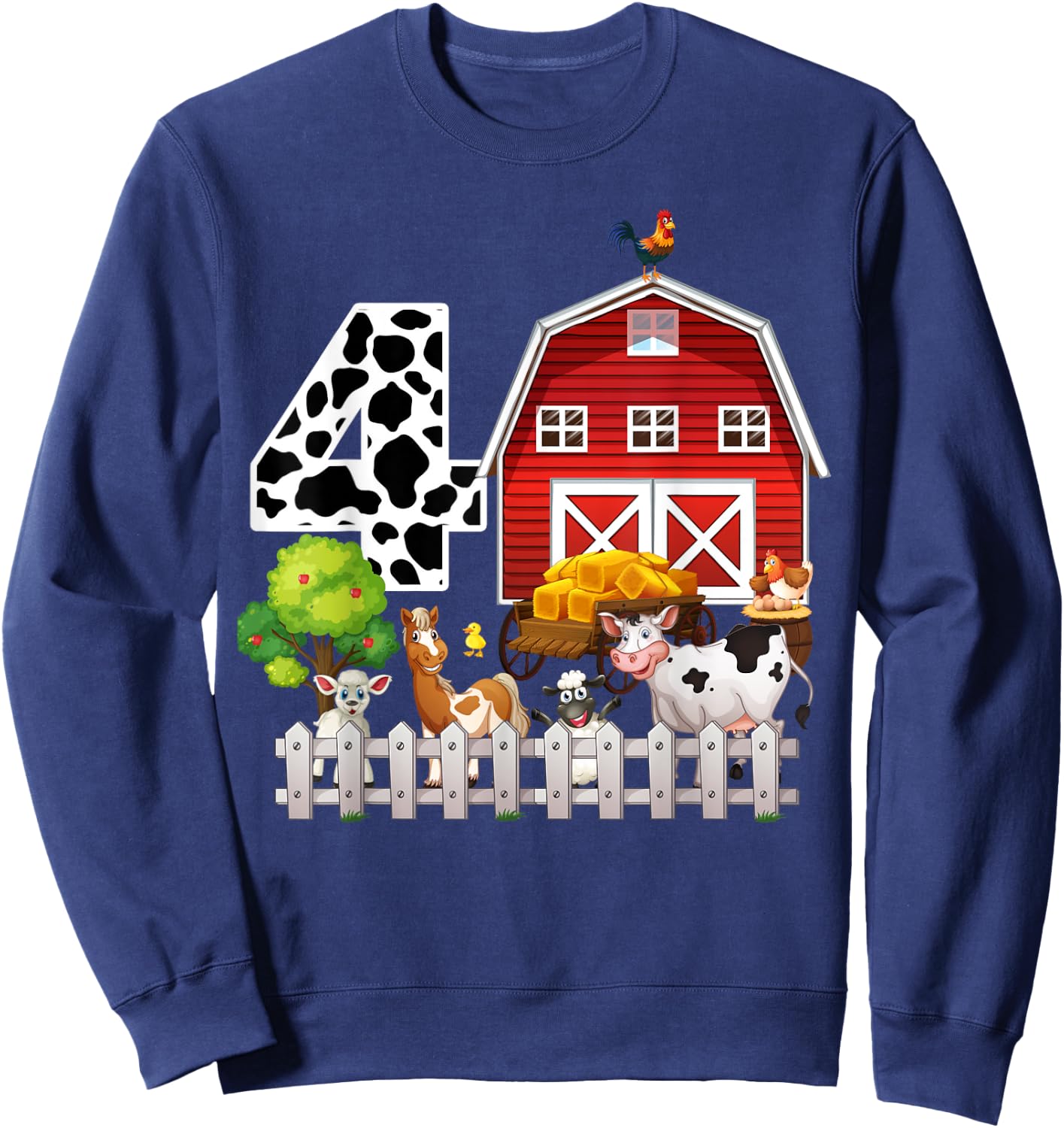 Farm Animals 4th Birthday 4 Year Old Birthday Kids Boy Girl Sweatshirt - Sweatshirt | Navy