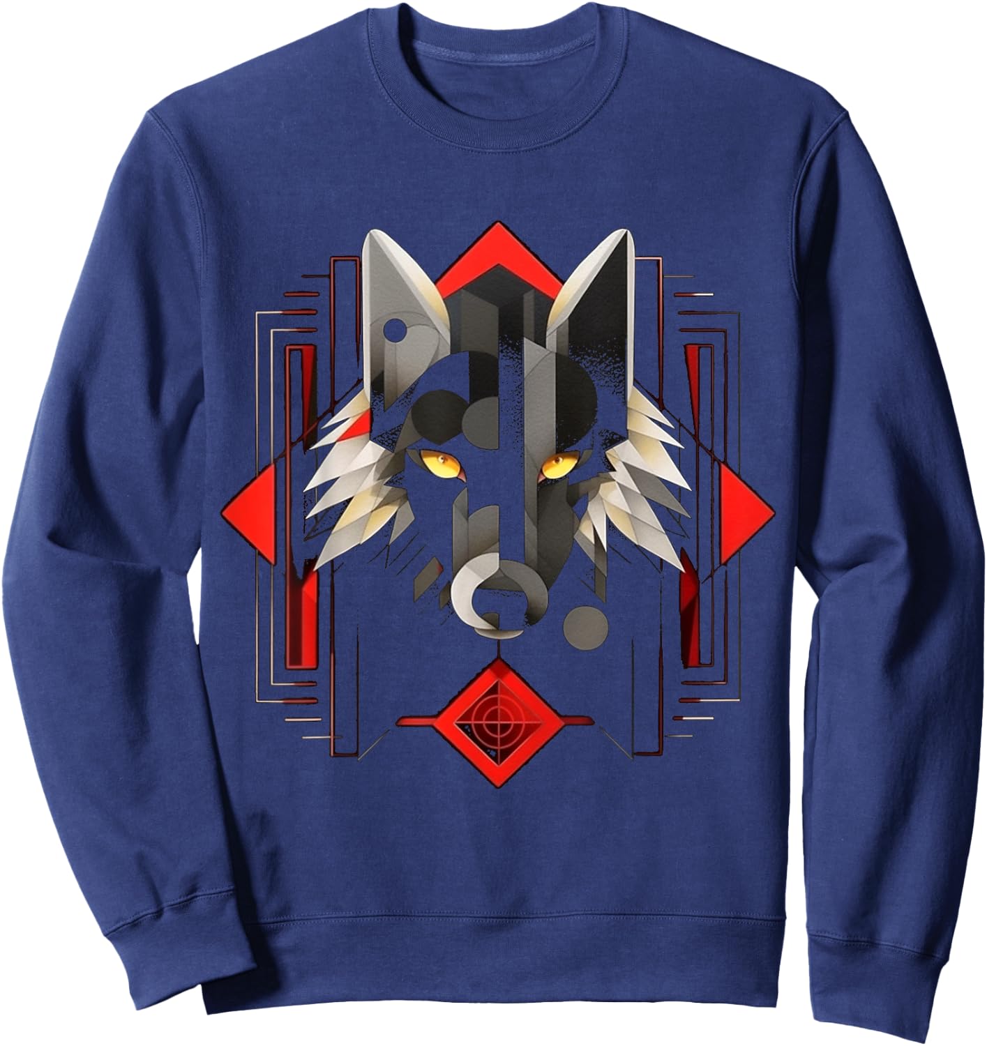 Wolf Geometric Artwork | Animal Motif Wolf Sweatshirt - Sweatshirt | Navy