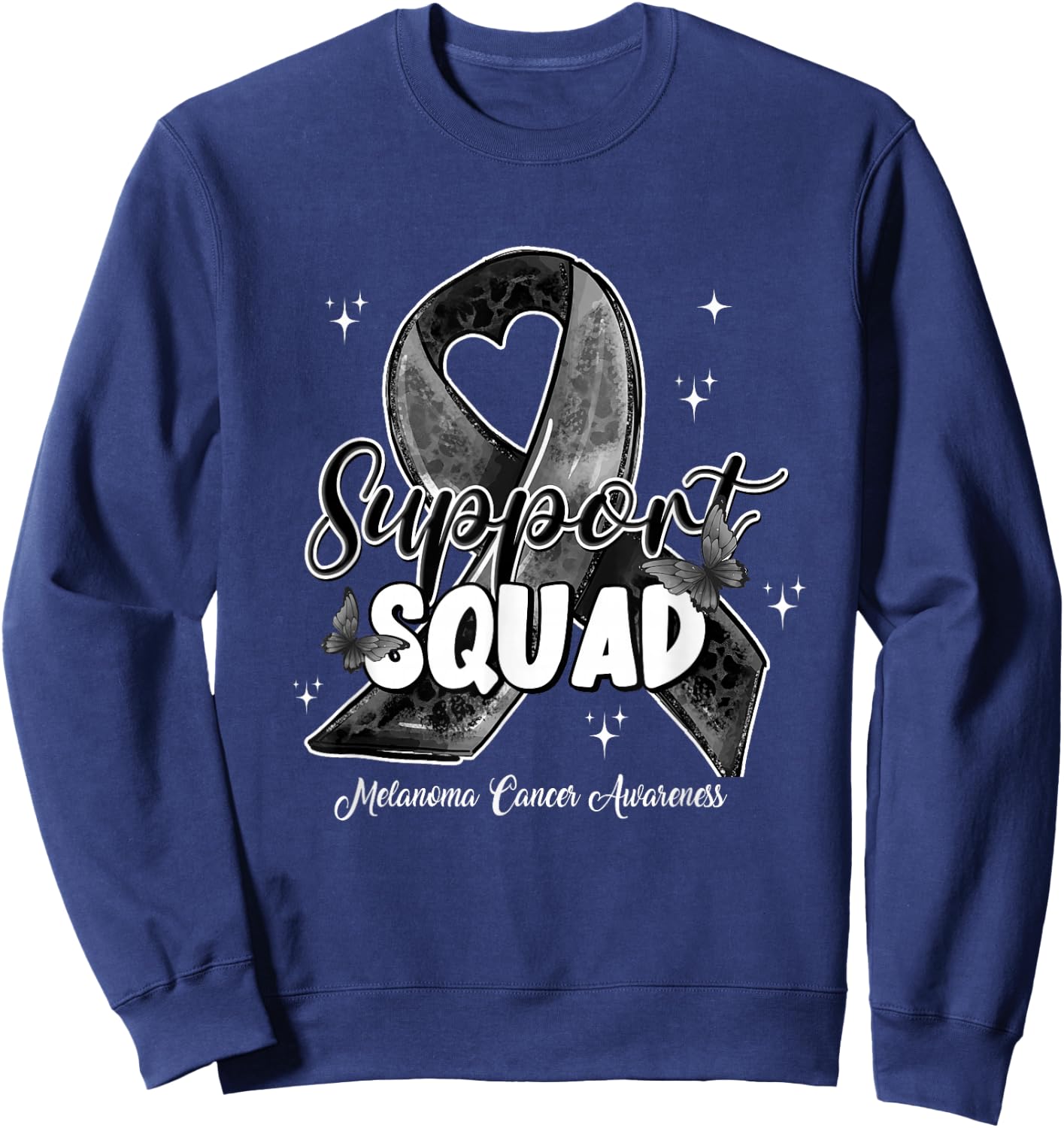 Support Squad Butterfly Black Ribbon Melanoma Cancer Gifts Sweatshirt - Sweatshirt | Navy