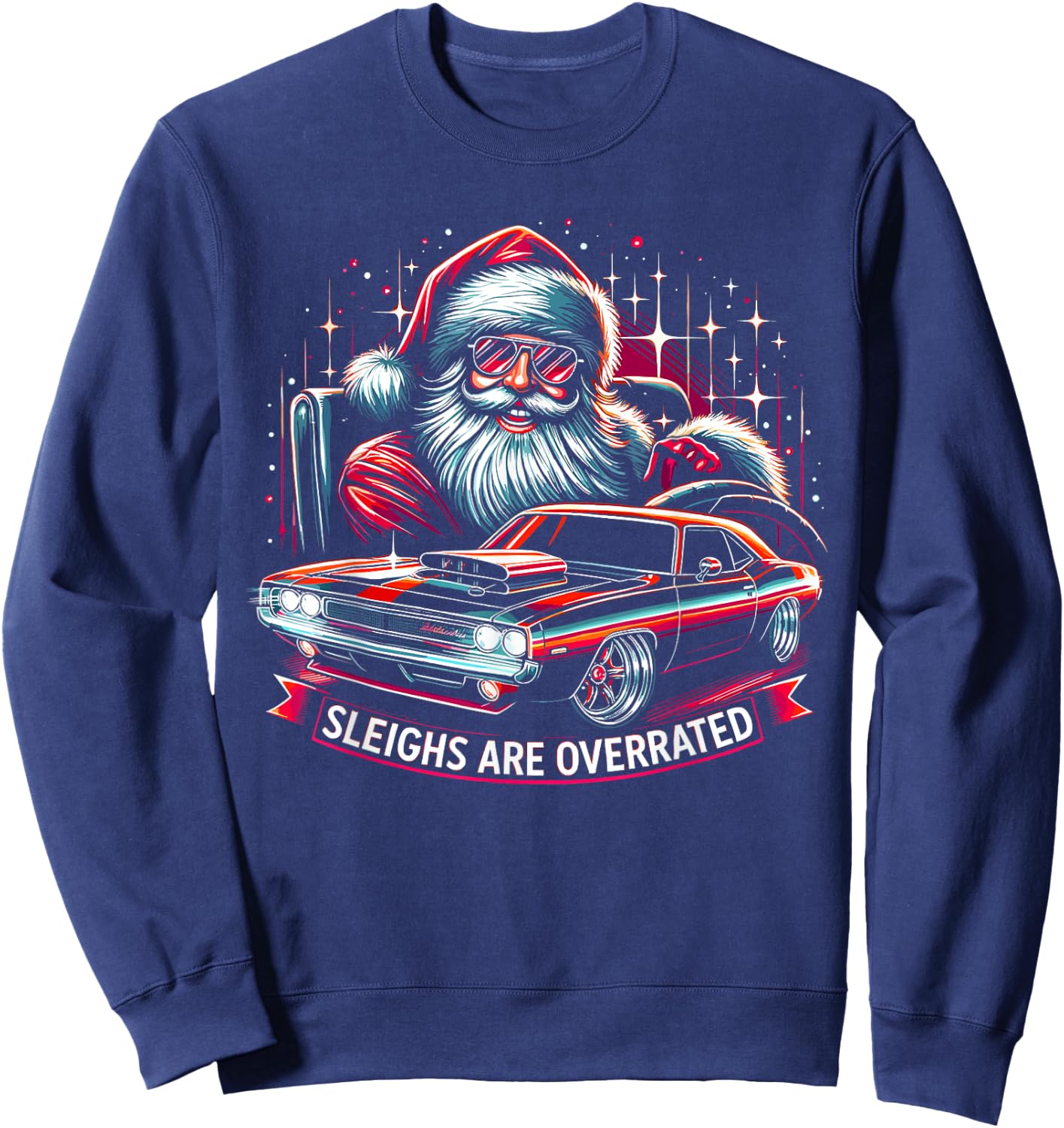 Classic Muscle Car Santa Hotrod V8 Enthusiast Christmas Sweatshirt - Sweatshirt | Navy