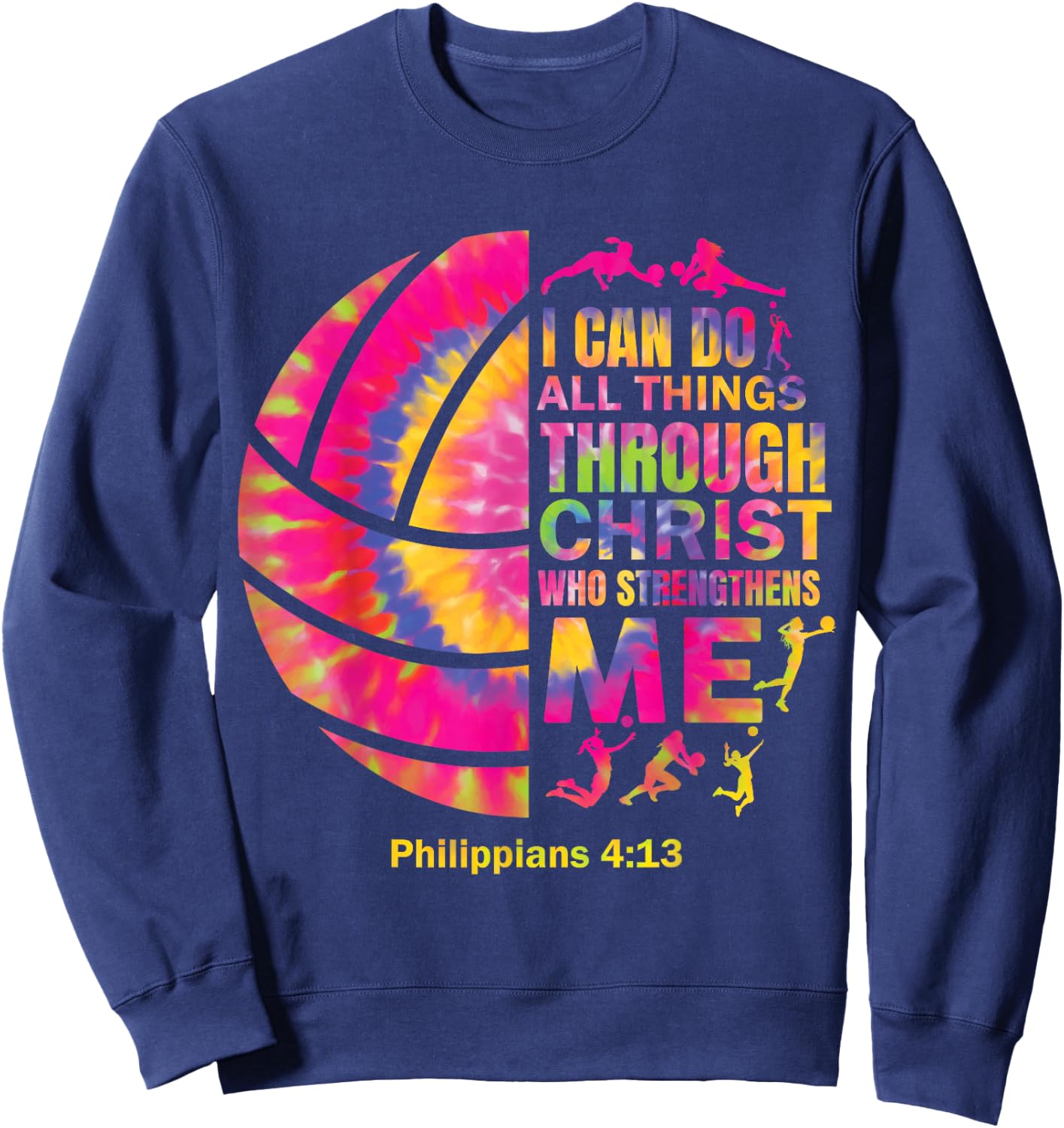 Volleyball t Shirt Teen Girls Women Christian Christ Tie Dye Sweatshirt - Sweatshirt | Navy