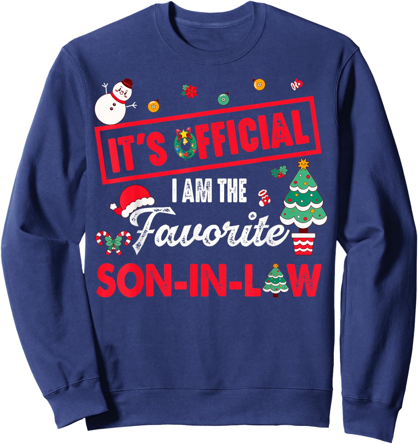 Official Favorite Son-In-Law Christmas Festive Wreath Tree Sweatshirt - Sweatshirt | Navy
