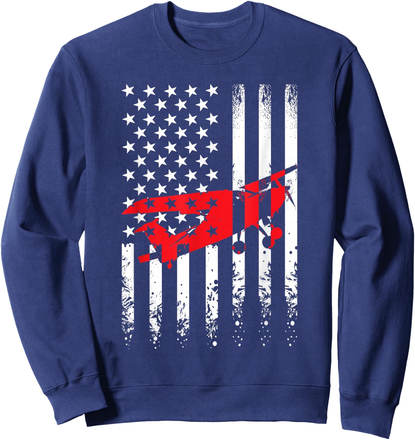 USA American Flag Airplane Pilot Aviator Planes 4th of July Women Girls Kids Men Sweatshirt - Sweatshirt | Navy