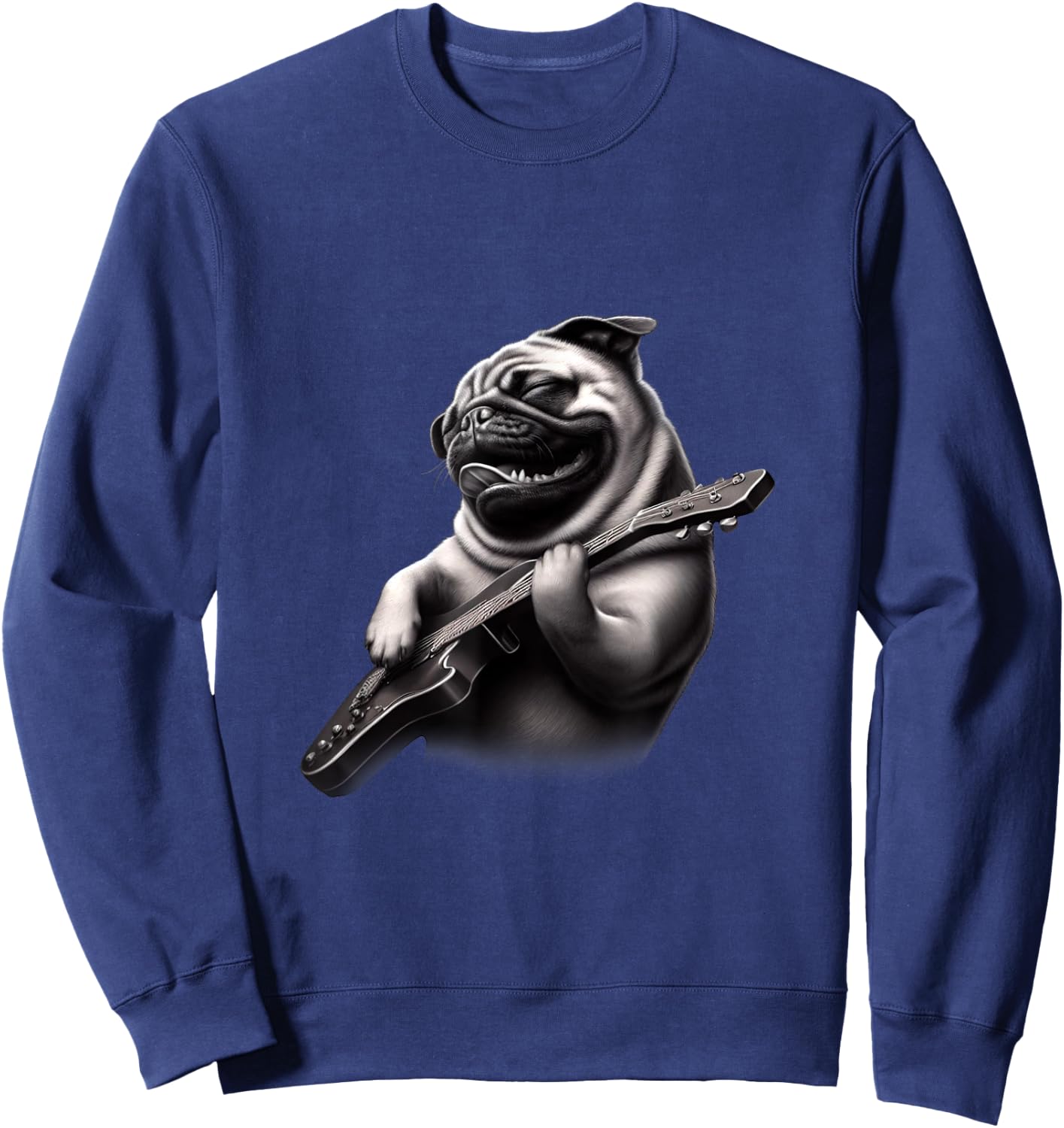 Pug Playing Guitar - Funny Rock Music Guitar Pug Sweatshirt - Sweatshirt | Navy