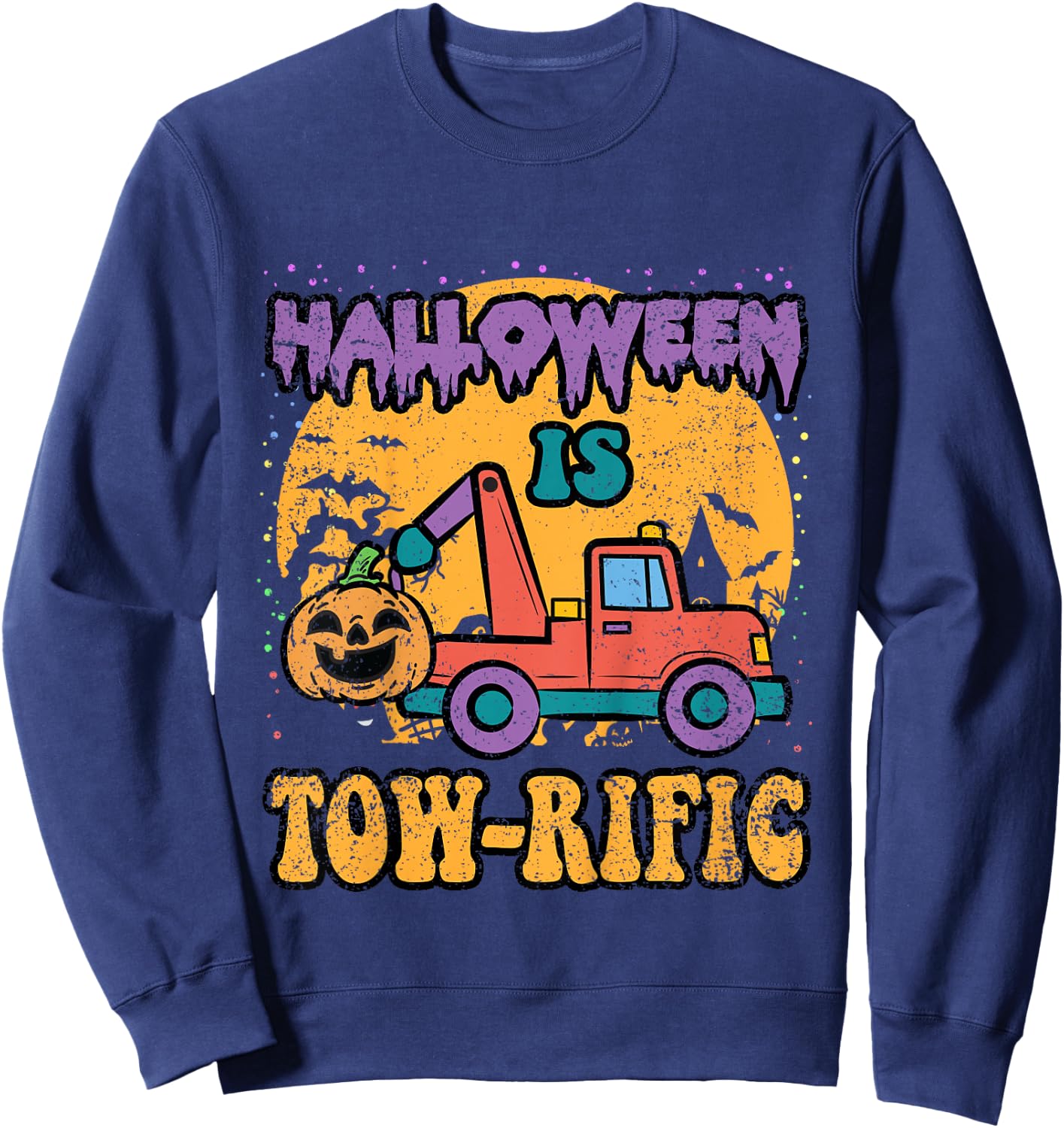 Kids Toddler Tow Truck Pumpkin Halloween Costume Towing Boys Sweatshirt - Sweatshirt | Navy