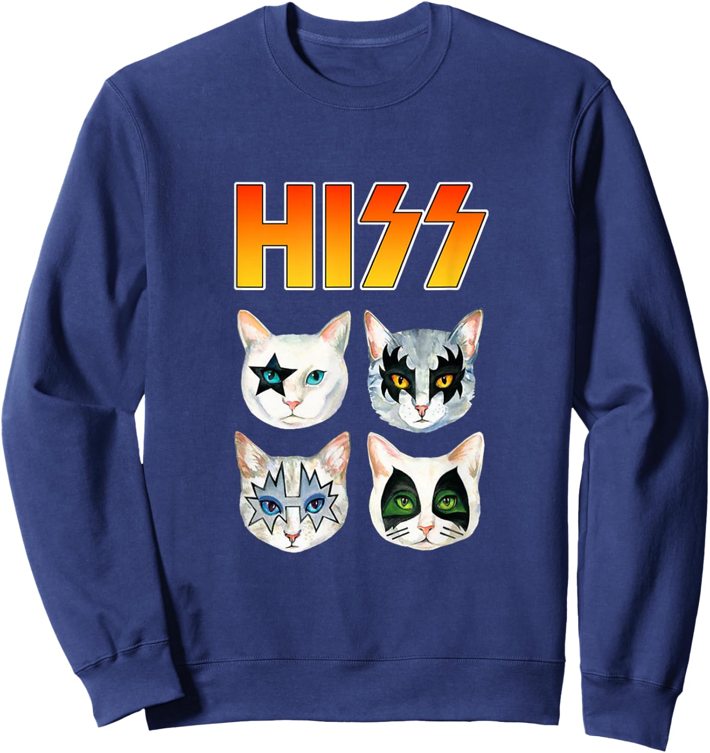 HISS Cat Kitten Meow Rocker Parody Band Funny Cat Lover Men Women Girls Kids Sweatshirt - Sweatshirt | Navy