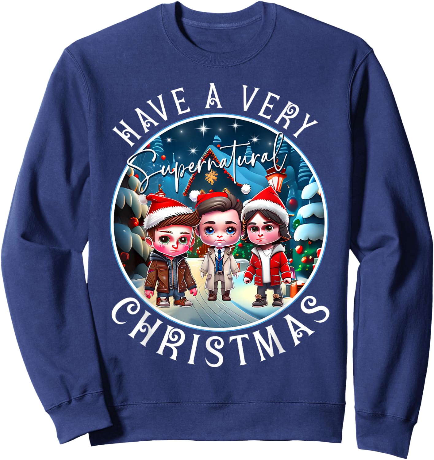 Have A Very SPN Christmas Cute Chibi Sweatshirt - Sweatshirt | Navy