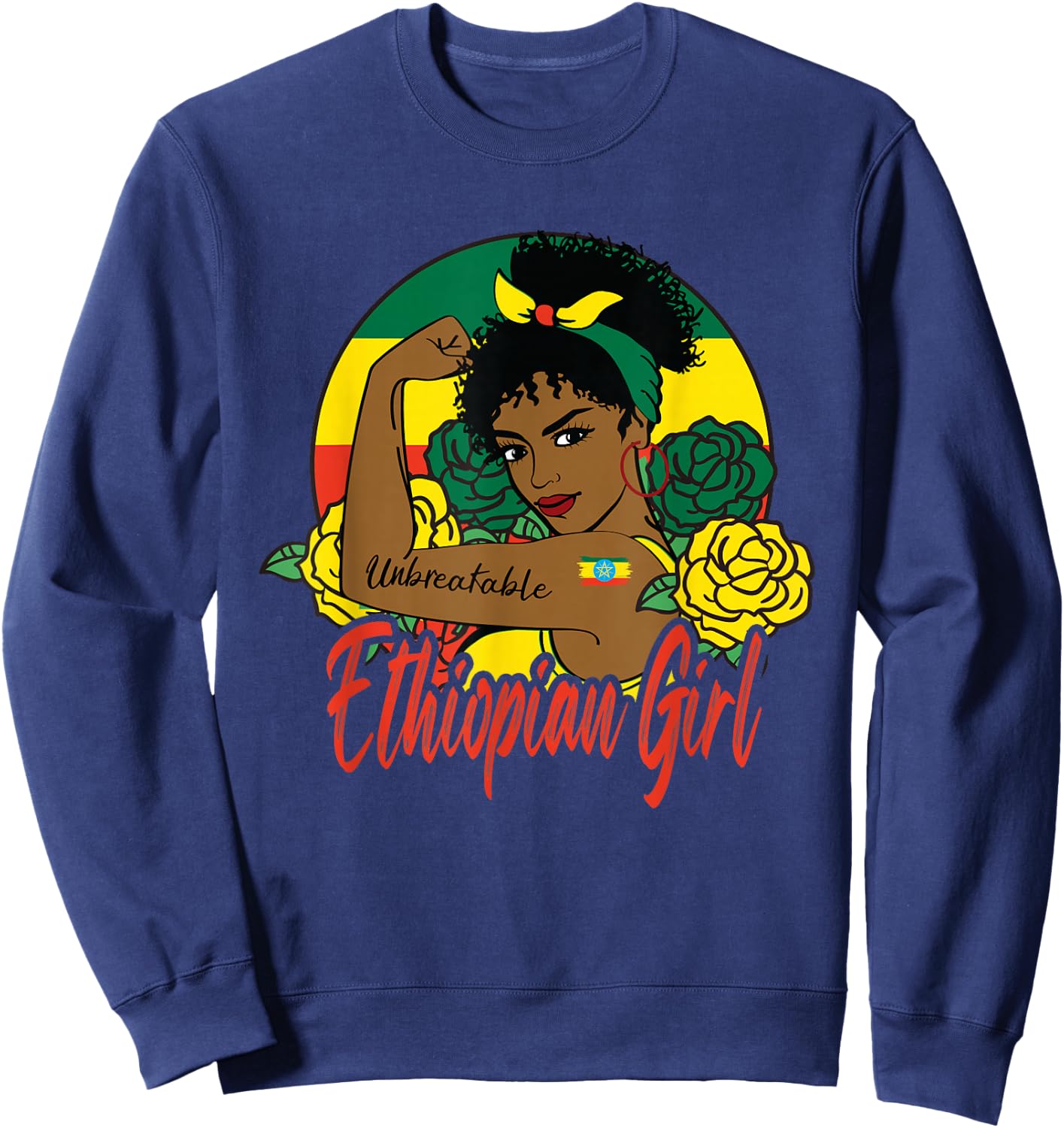 Ethiopian Girl Ethiopia Woman Habesha Flag Sweatshirt - Sweatshirt | Navy
