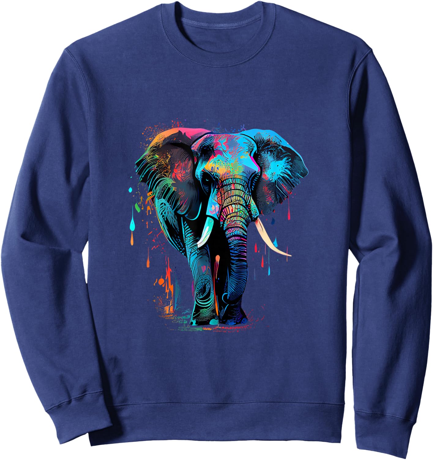 Elephant Face Colorful Pop Art Design Elephant Lovers Sweatshirt - Sweatshirt | Navy