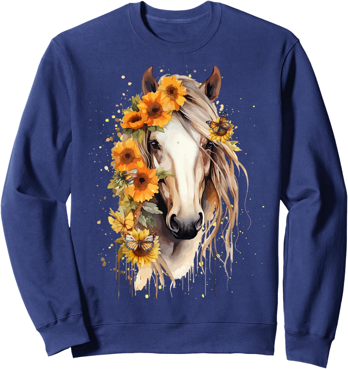 Just a girl who loves horses Co. Sunflower Horse Portrait CowGirl Equestrian Horseback Riding Sweatshirt - Sweatshirt | Navy